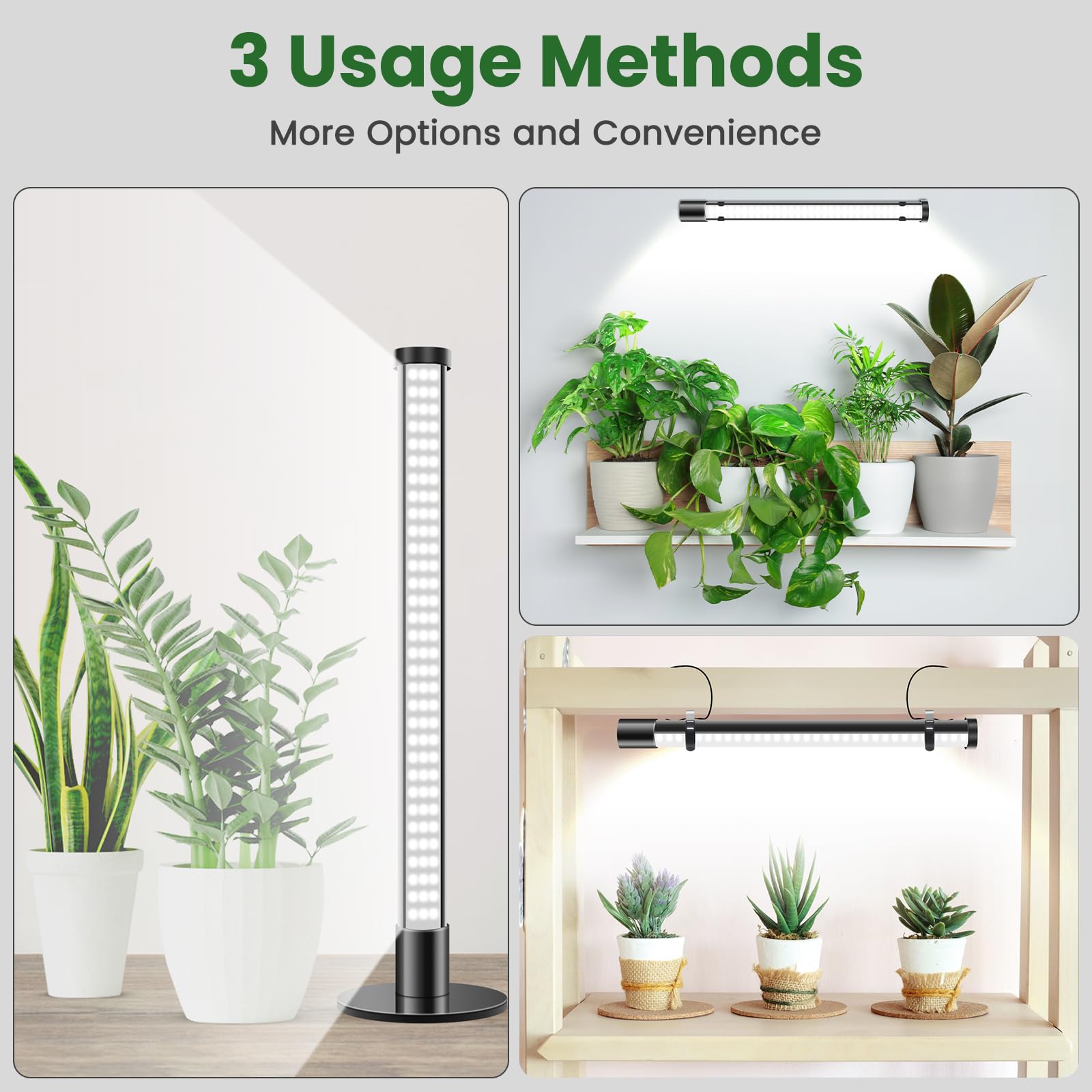 wolezek 96 LEDs Grow Lights for Indoor Plants, 16.5" Height Standing Grow Light, 20W 6000K LED Grow Light Full Spectrum, 3 Mounting Modes Grow Lights