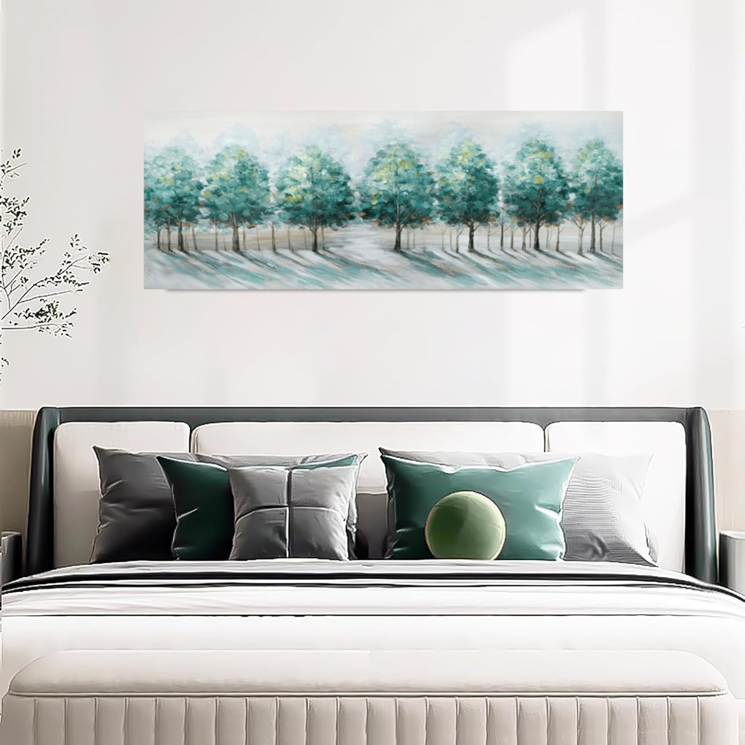 Large Framed Canvas Wall Art 120x50cm Green Trees Landscape Painting FajerminArt