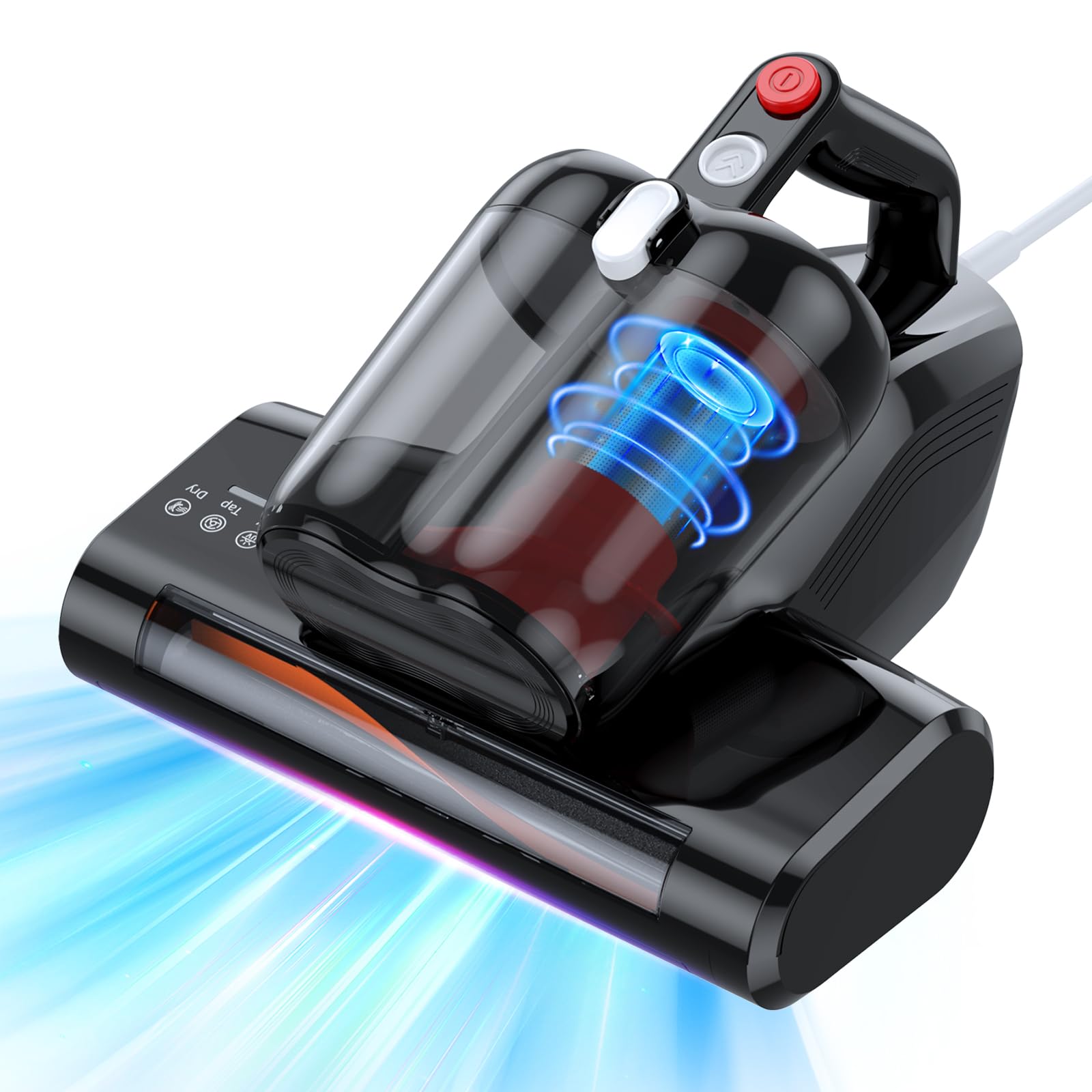 Mattress Vacuum Bed Vacuum Cleaner with 253.7nm UV-C Light 16Kpa Suction 40000 Rpm/Min Brushroll Rotation HEPA Filter Heating Anti Dust-Mite Cleaning