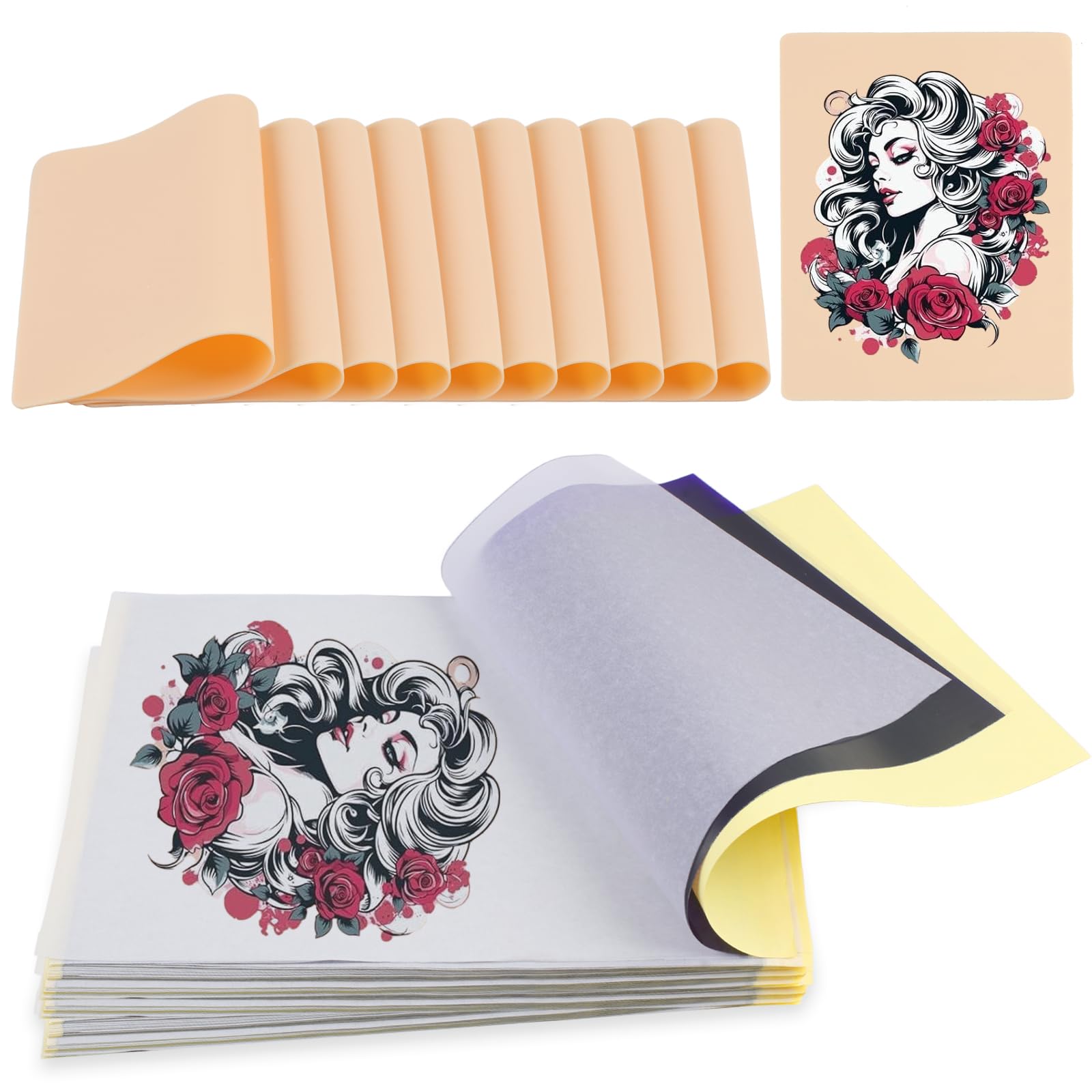 Tattoo Practice Skins and Transfer Paper Tattoo Fake Skins and Stencil Paper Kit Includes 40Pcs Transfer Paper and 10Pcs Double Sided Blank Skin