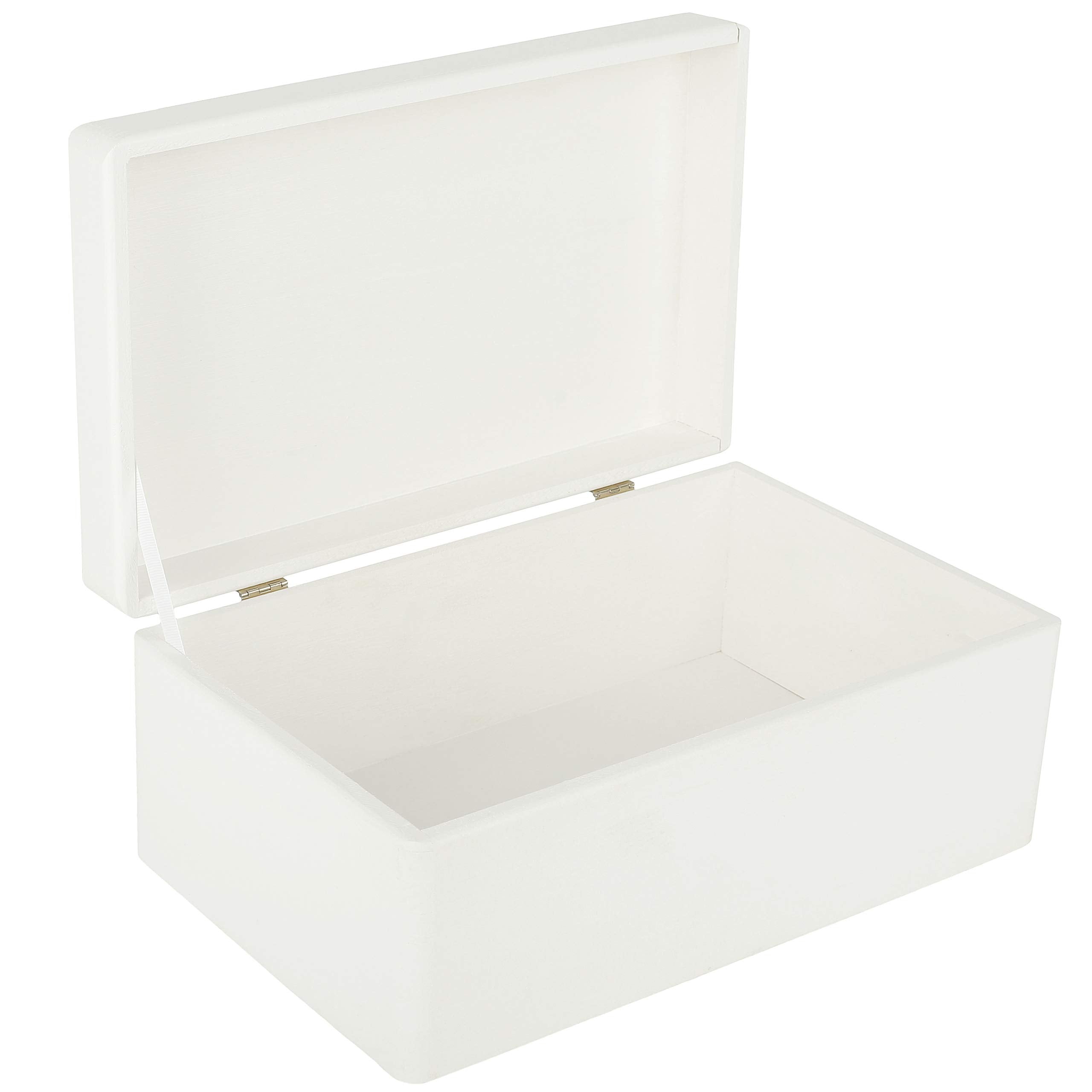 Creative Deco Large White Plain Wooden Storage Box with Lid | 30x20x14cm (+/-1 cm) | Hinged Lid | Gift Christmas Xmas Box Kitchen Storage | ROUGH &