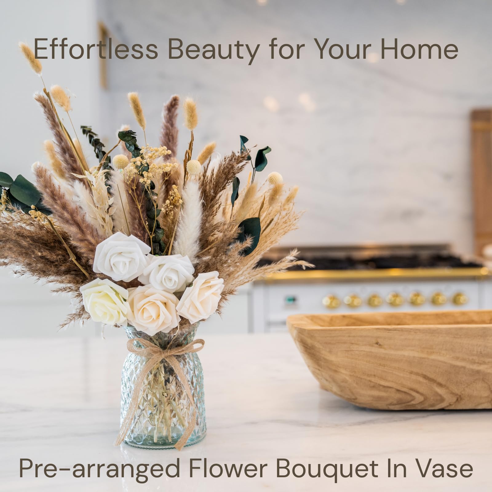 Artificial Flowers In Vase For Dining Table Centrepiece, Pampas Grass With Vase Included For Living Room Bedroom Decor, Artiticial Flowers Prime