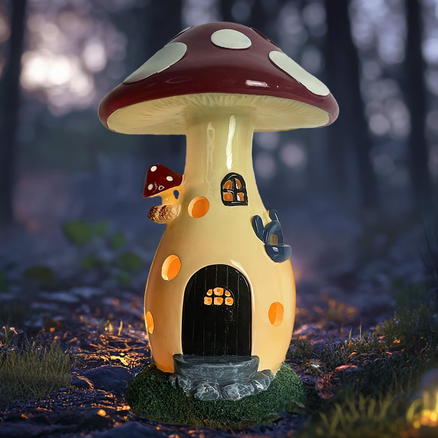 coonoe Solar Garden Statue - Fairy Garden Mushroom House Light, Solar Yard Decor, Garden Ornaments Present, Waterproof Decoration for Patio Lawn