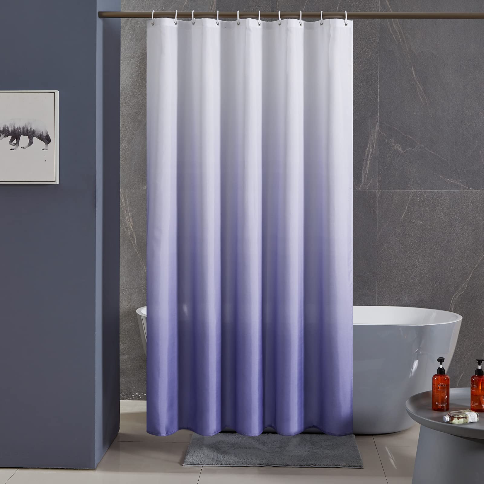 Furlinic Extra Wide Shower Curtain Waterproof Mould Proof Resistantand Gradient White to Purple Bath Curtains Fabric 240x200cm for Wetroom 94x78 Inch.