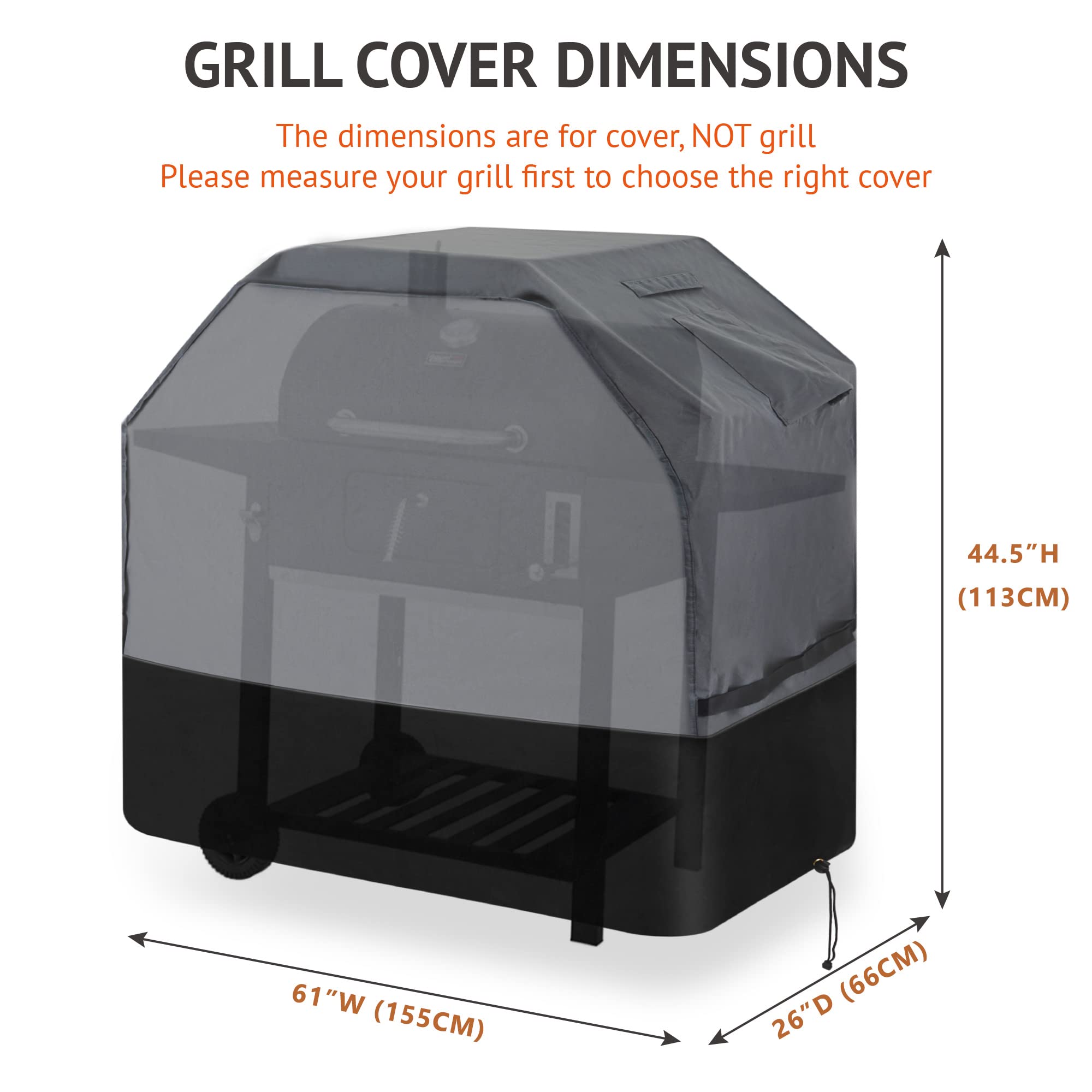 Waykea Heavy Duty Grill Cover 155cm, 600D Oxford Water Resistant UV & Fade Resistant BBQ Cover for Weber Char-Broil Dyna Glo Nexgrill Charcoal Gas