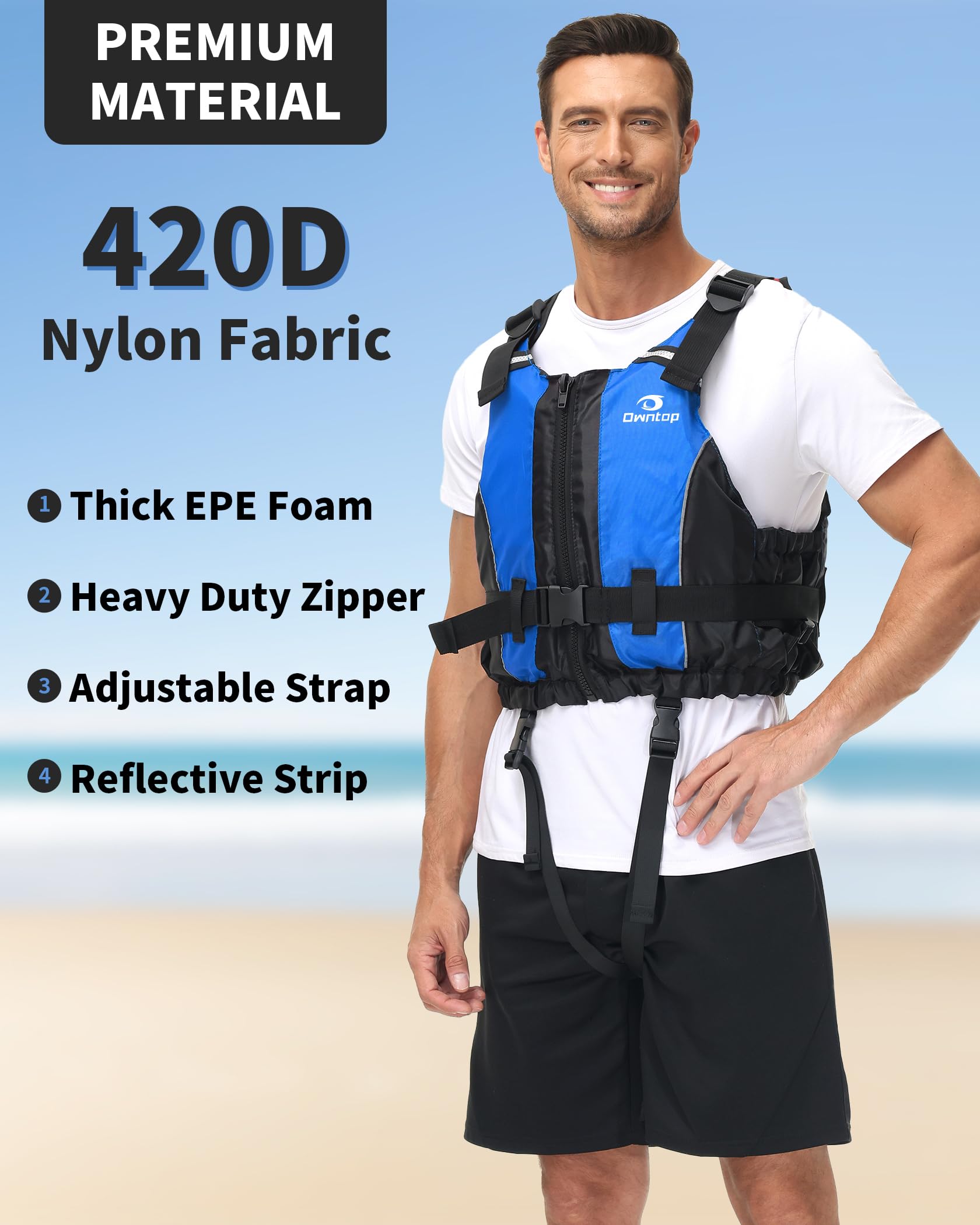 Owntop Buoyancy Aids Adults, Foam Buoyancy Vest Jacket with Crotch Strap Inner Pocket Unisex for Paddleboarding Kayaking Sup Fishing - Blue XS/S