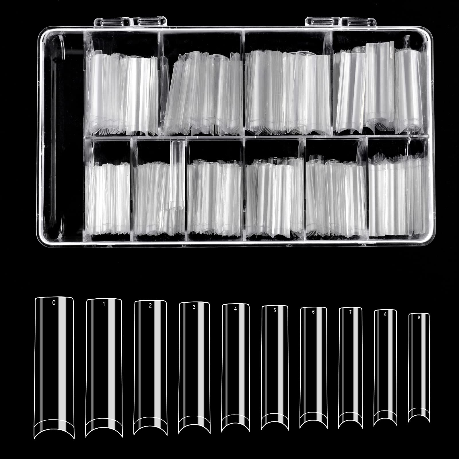 SAVITA 500pcs No C Curve Nail Tips, Extra Long Clear Artificial Nails Tapered Square Nails XXL Flat Nail Tips for Manicure Salons and DIY Nail Art at