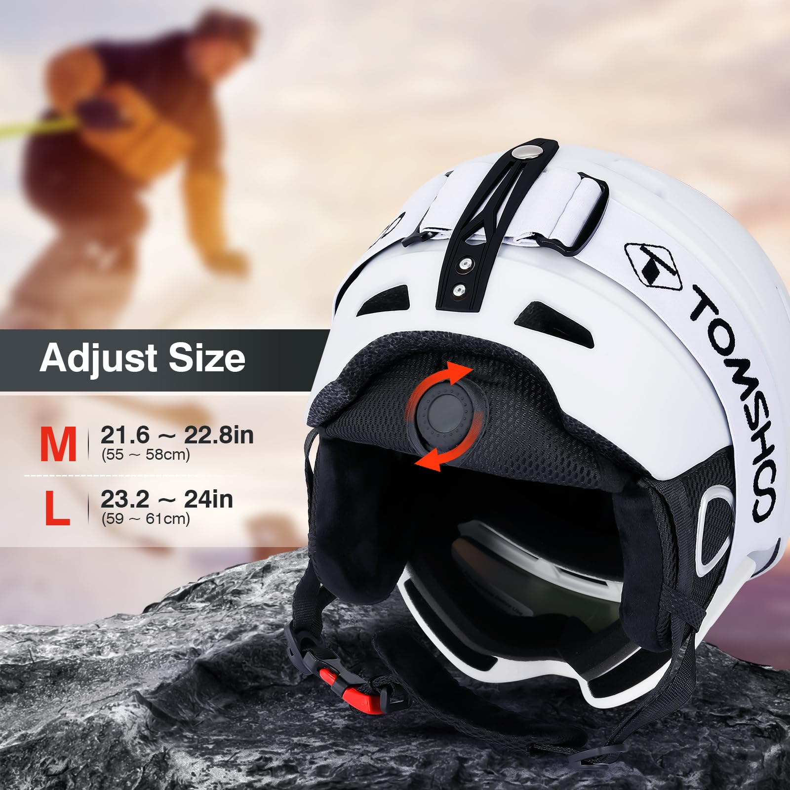 TOMSHOO Ski Helmet Set, Snowboard Helmet with Ski Goggles Set, Earmuffs, Ventilation Holes, Skiing Gear for Men Women Youth(L, White)