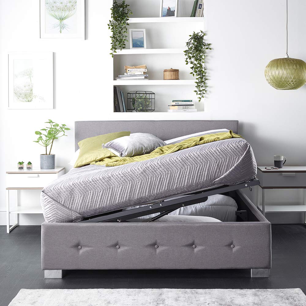 Aspire Beds Upholstered Side Opening Storage Ottoman Bed in Steel Plush Velvet, Grey Linen or Silver Crushed Velvet Fabrics - Linen (Double 4ft6 135 *