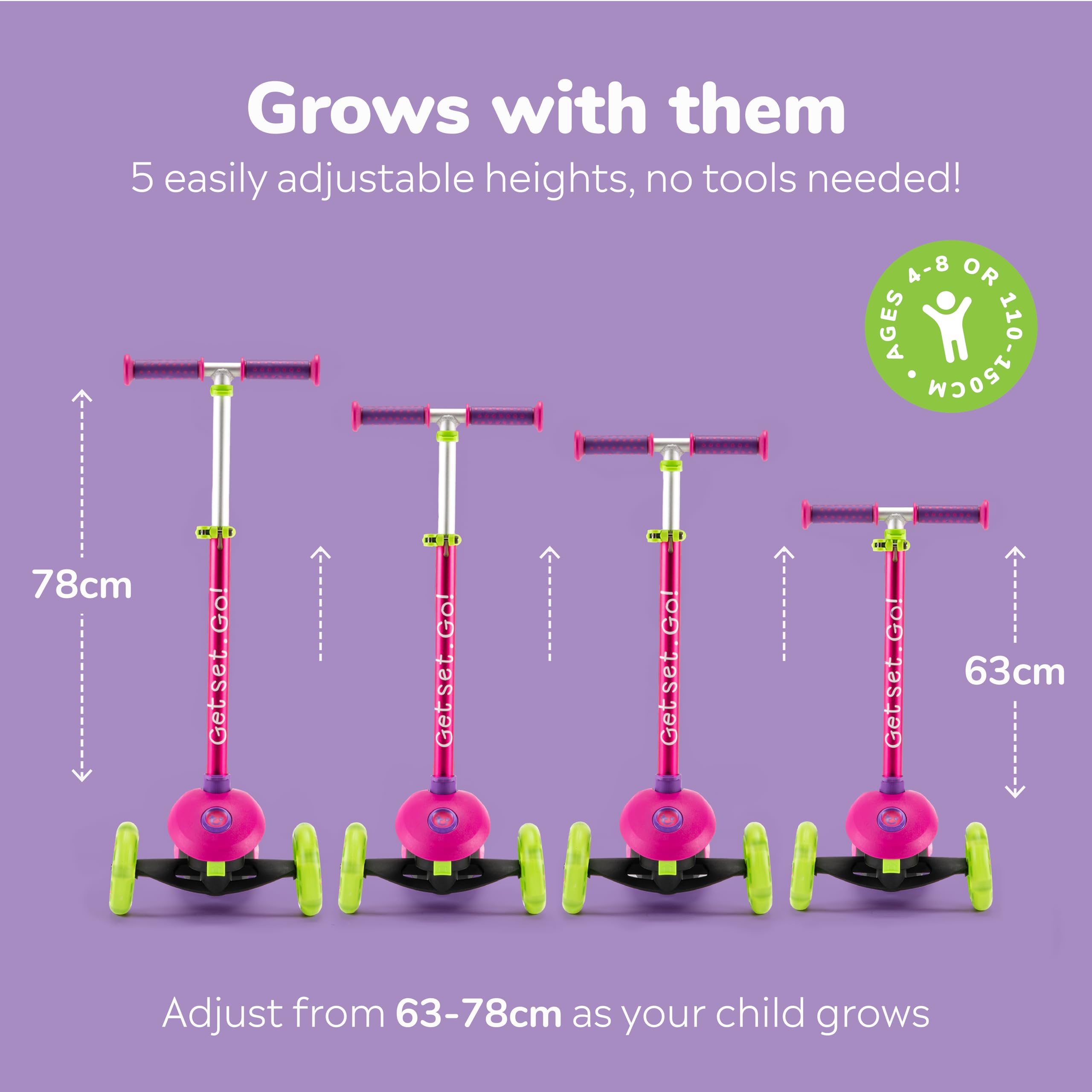 Trunki Folding 3 Wheel Kids Scooter for Girls with Tow and Carry Strap and Storage bag | Adjustable Handle Bar Height | Small Pink Scooter for Kids