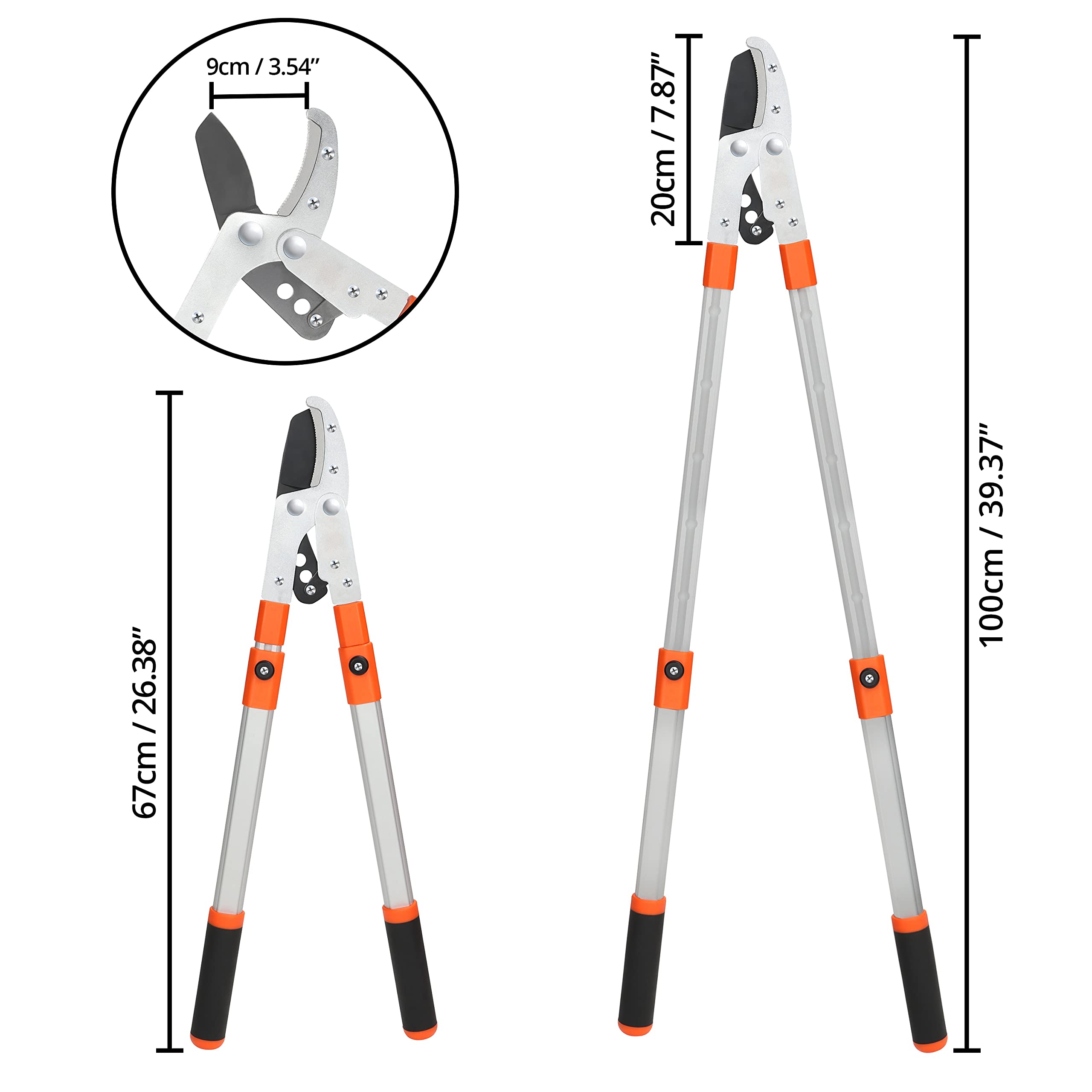 Kurtzy Heavy Duty Telescopic Anvil Lopper - 67-100cm / 26.38-39.37 Inches - Extendable Garden Tree & Branch Cutter - Professional Razor Blade Trimmer