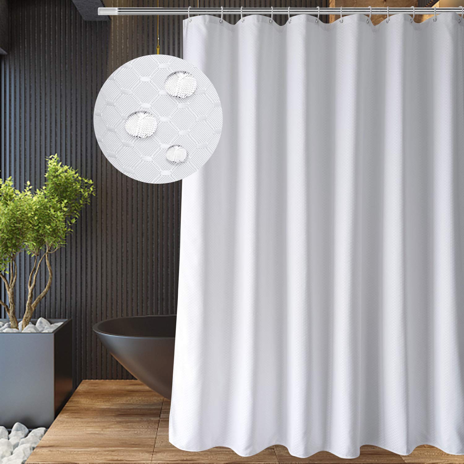 Eurcross White Waffle Weave Shower Curtain 180 x 210cm Long, Water Repellent Mold free Heavy Weighted Fabric Bathroom Shower Curtains fit Home Hotel