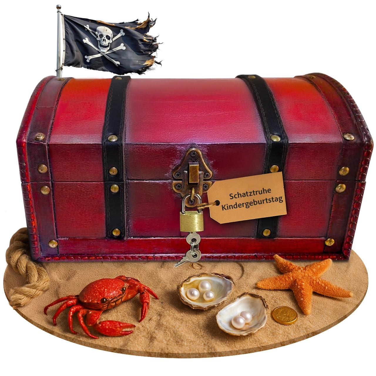 infinimo Treasure Chest - Children's Birthday Treasure Chest - Pirate chest - Gift Box Lockable with Lid and Lock with Key - 30x20x15cm Large