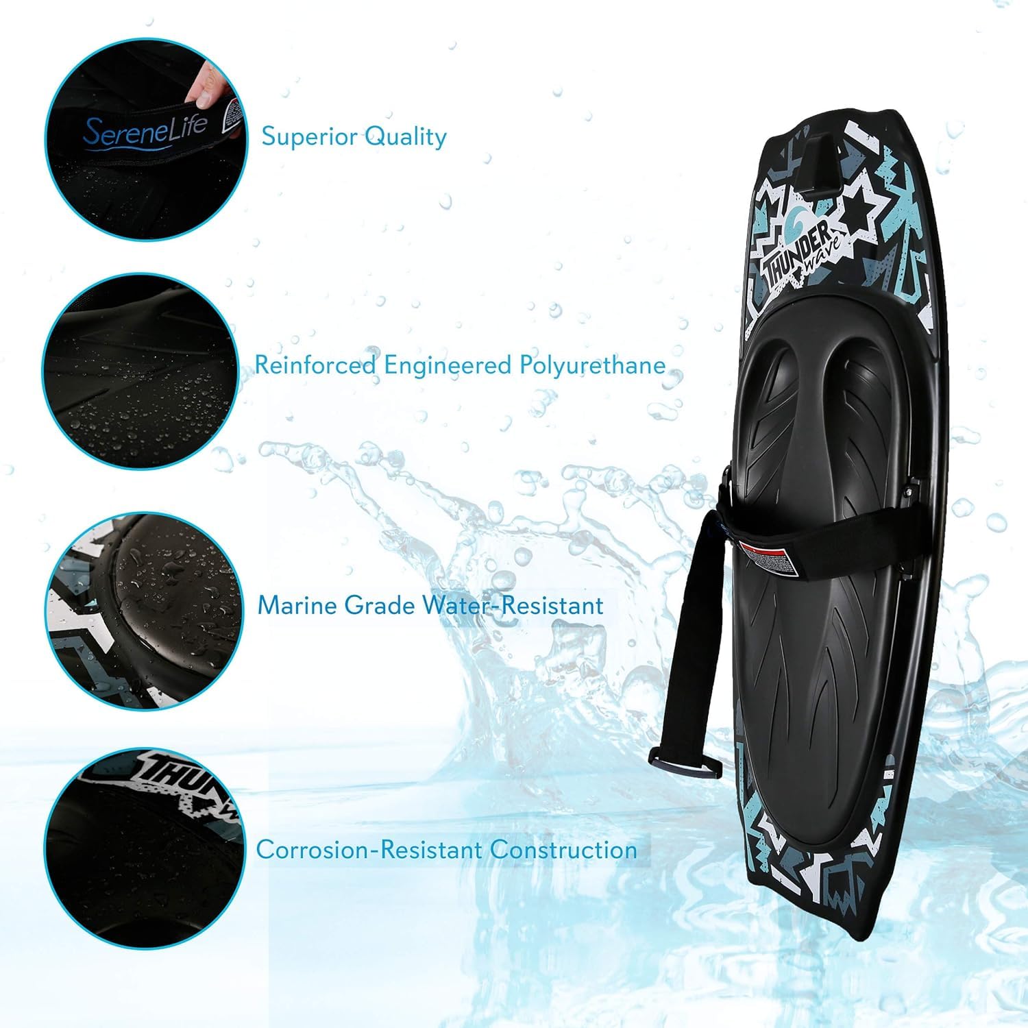 SereneLife Water Sport Kneeboard with Hook and Board Strap for Kids & Adults, Ideal for Boating, Waterboarding, Kneeling Boogie Board, and Knee