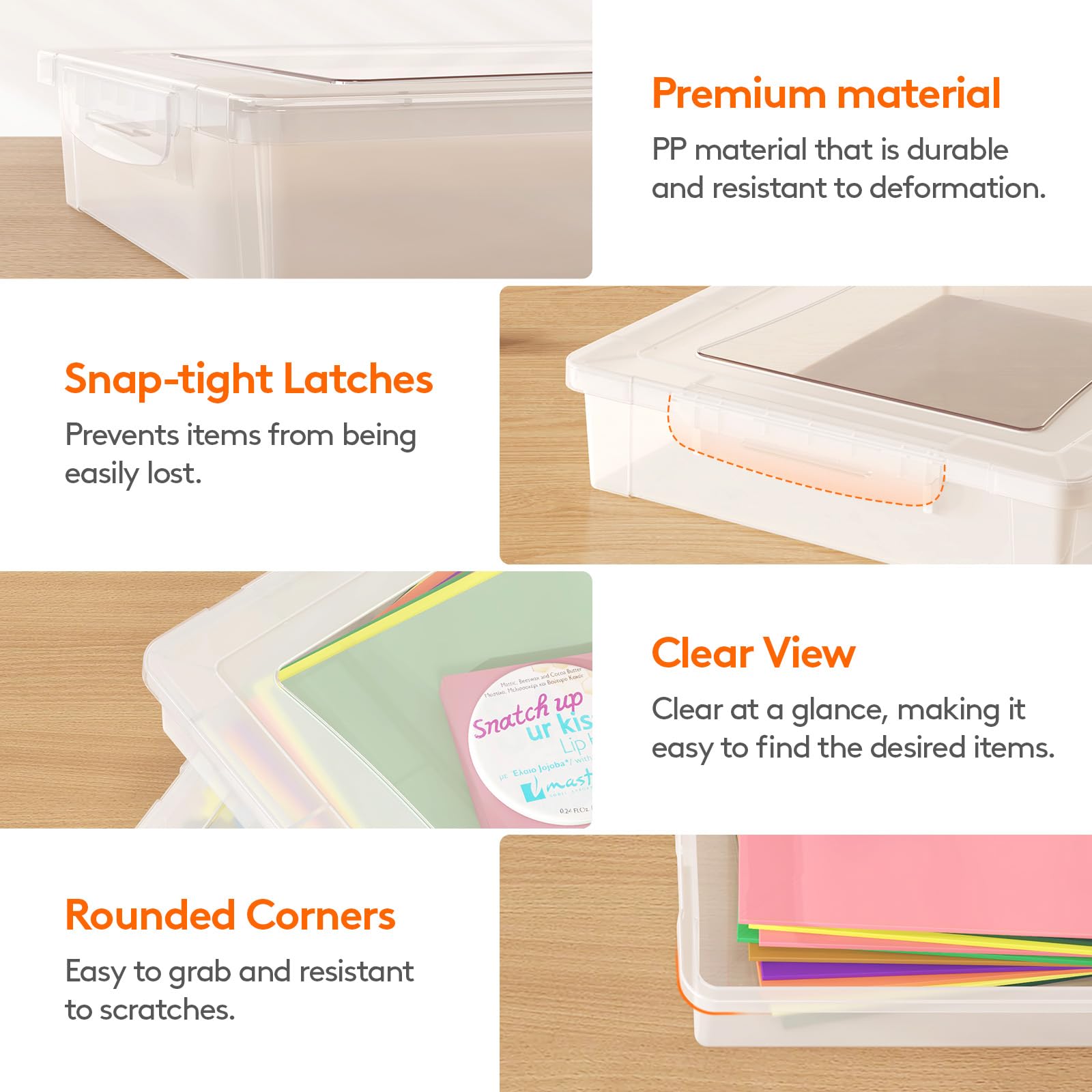 Lifewit 8 Pack Plastic Multi-Purpose Storage Box with Latching Lids, Clear A4 Paper Storage, Classroom Organization, Storage Containers for Board