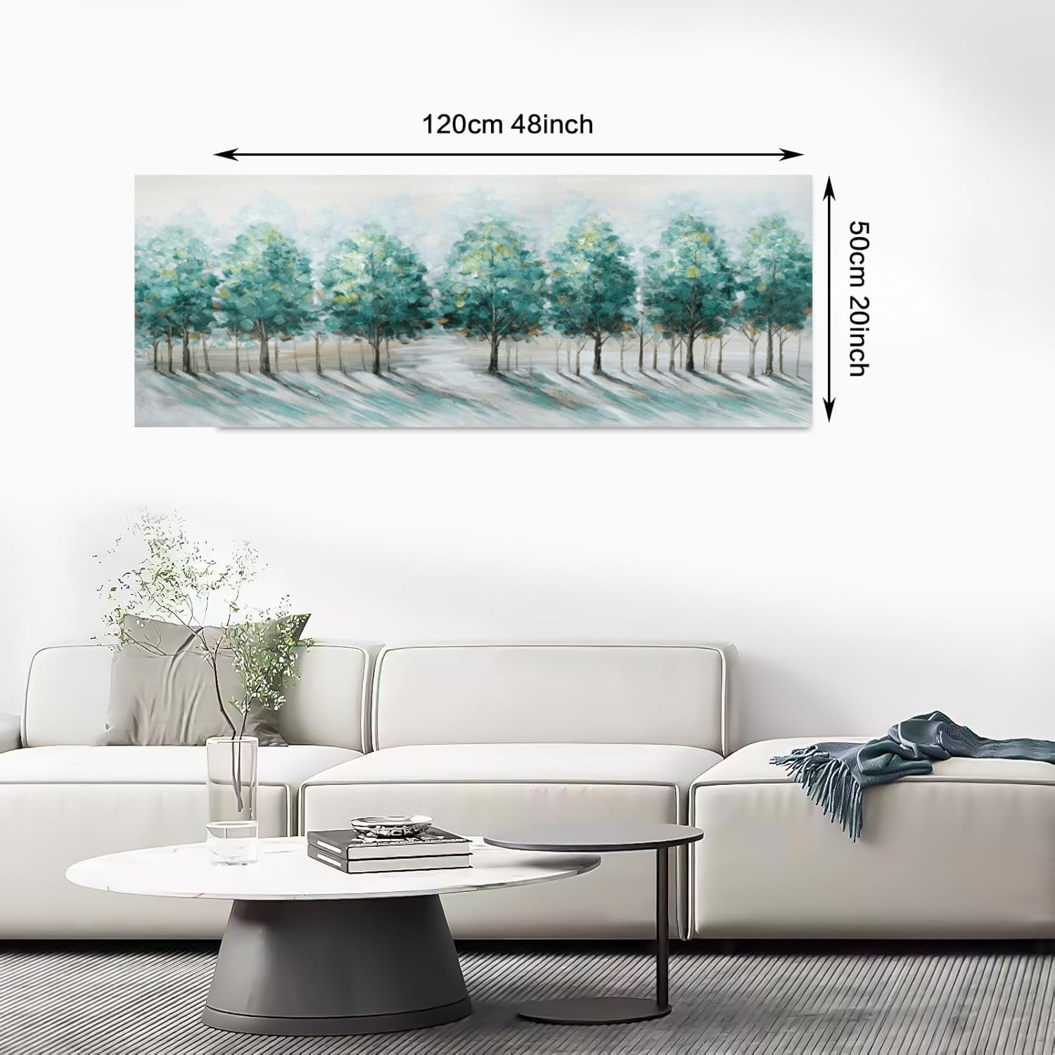 Large Framed Canvas Wall Art 120x50cm Green Trees Landscape Painting FajerminArt
