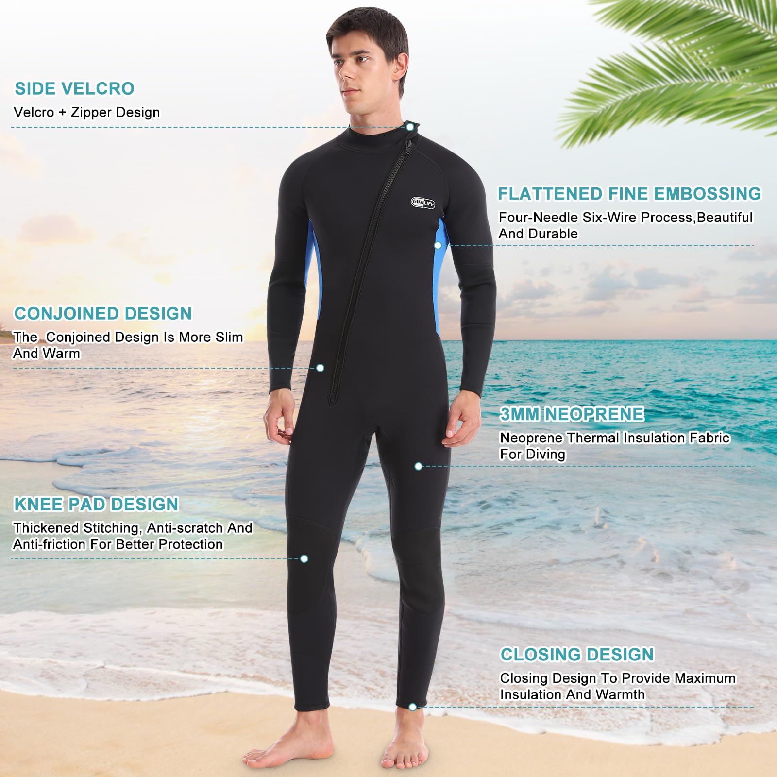 Gimilife Wetsuit for Men, Mens Wetsuits Full Length Wetsuit, 3mm Neoprene Wet Suit Mens Wetsuit Wet Suits for Diving Snorkeling Swimming Surfing