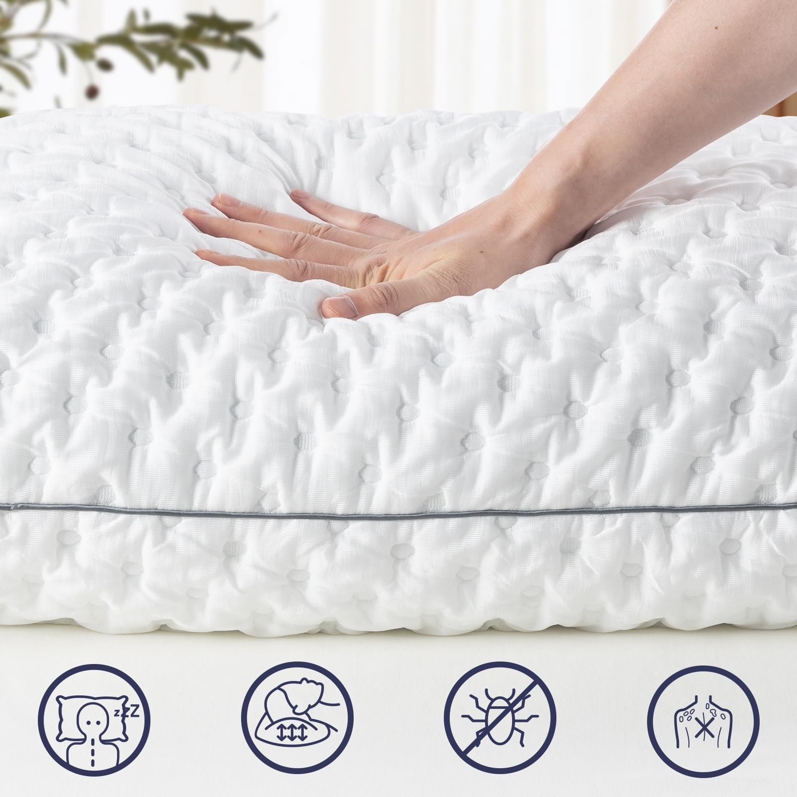 BedStory Pillows Pack of 4 - Shredded Memory Foam Pillow for Neck and Shoulder Pain Relief, Hypoallergenic and Cooling Bed Pillow - 50x75 cm