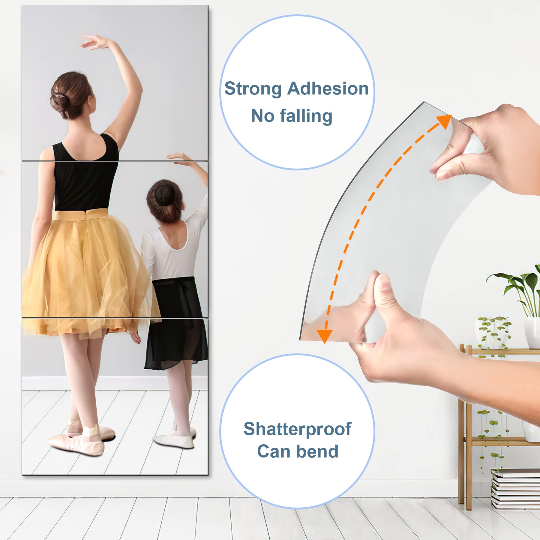 4 Pack Self Adhesive Mirror 50x60cm Adhesive Mirror Tiles 2MM Thick Acrylic Stick On Wall Mirrors Sheets Removable Mirror Tiles for Home Decoration