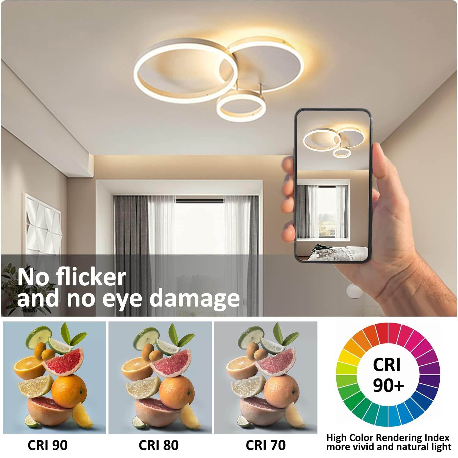 KAUCQI LED Ceiling Light, Creative LED Ceiling Lamp, 54W 5400lm, Dimmable with Remote Control 3000K-6000K, Modern Ceiling Lights for Living Room,