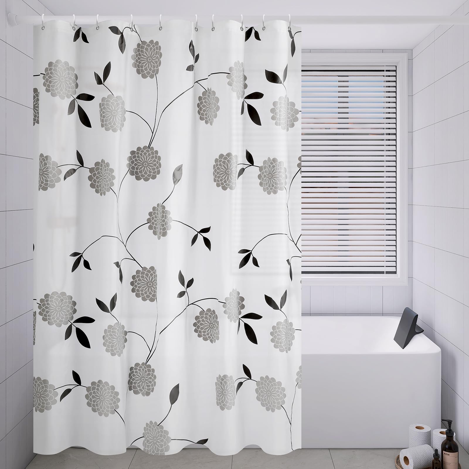 Lkw Ogechi Shower Curtain Flower Pattern Extra Large 180-300cm Wide, 300x200cm PEVA Anti Mould Waterproof Wet Room Shower Curtains Liners, Shower