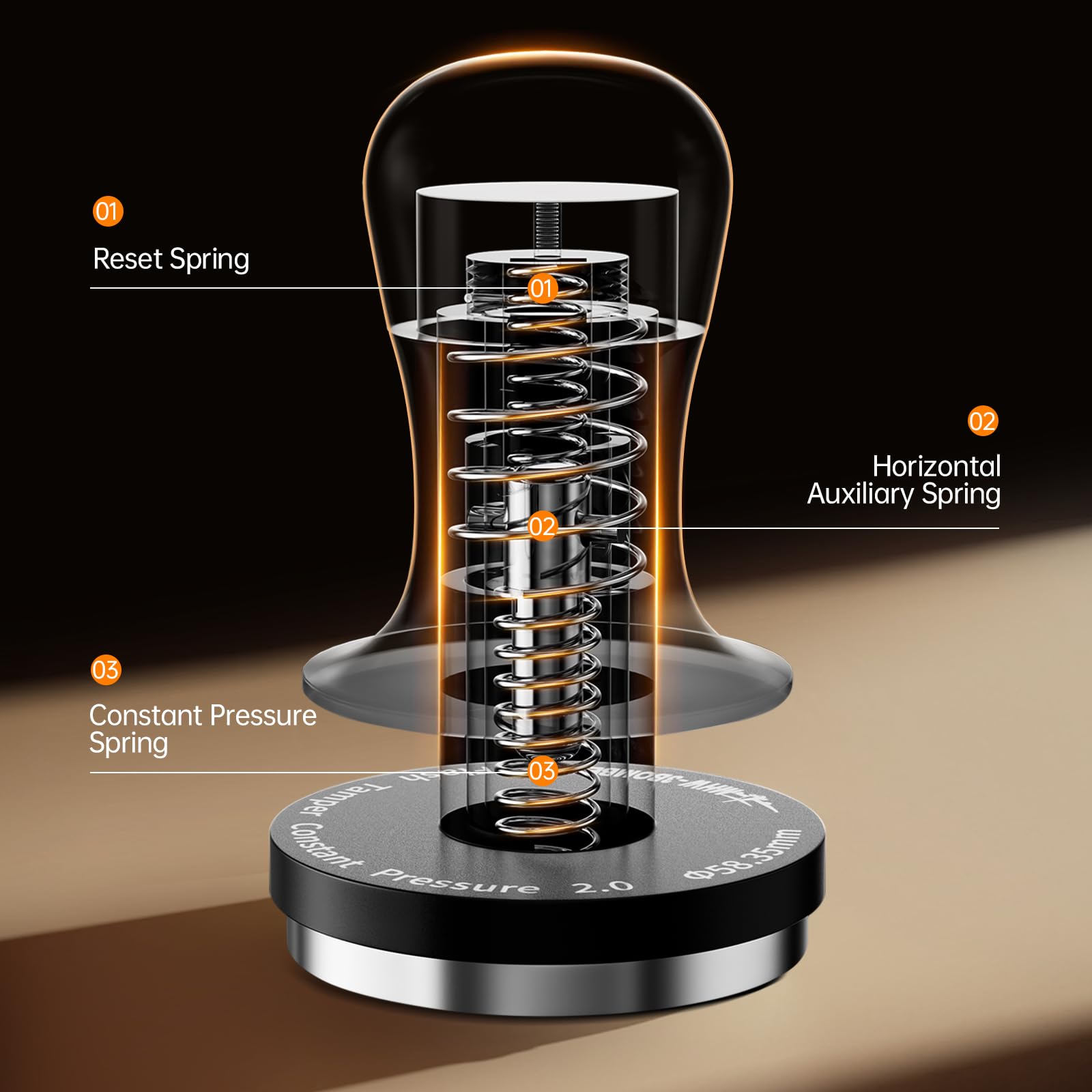 MHW-3BOMBER 54mm Espresso Coffee Tamper with 3 Spring Loaded Calibrated, Espresso Tamper 15/30lbs Espresso Hand Tamper with Sound Feedback, Suitable