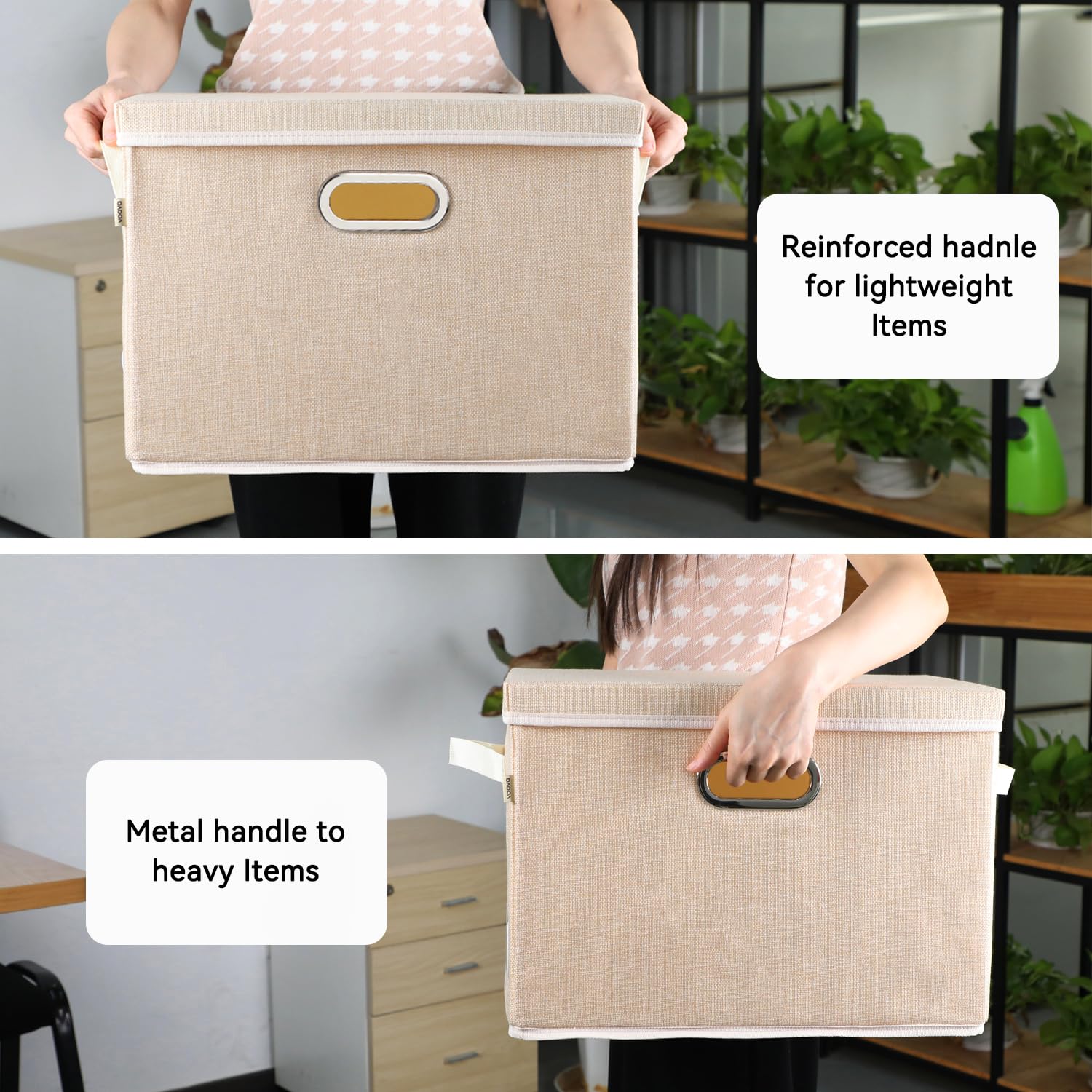 Voova Large Collapsible Storage Bins with Lids,3 Pack Stackable Linen Fabric Cube Storage Organizer,Foldable Closet Storage Boxes Baskets Containers