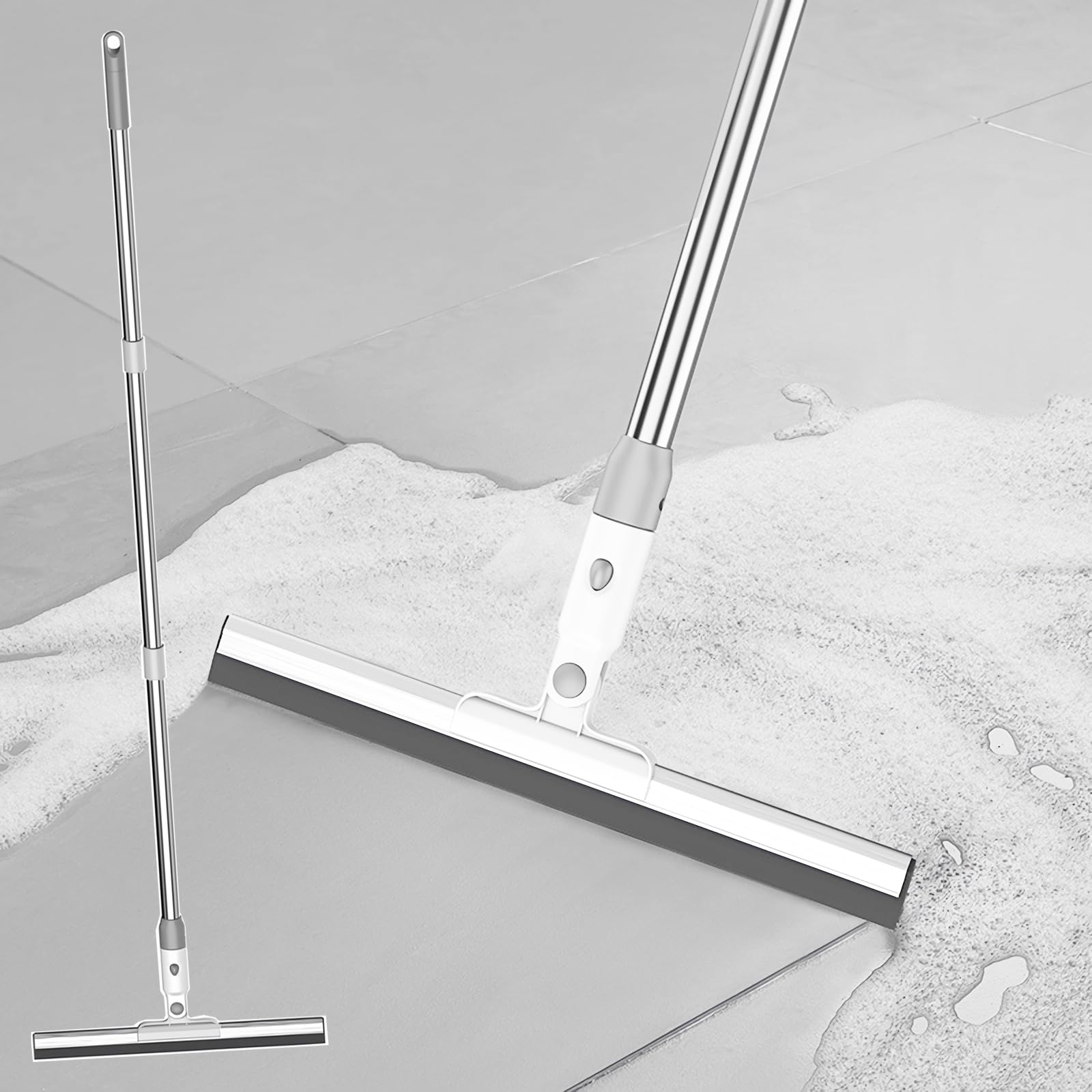 Silicone Floor Squeegee for Shower - Long Handle Water Wiper Scraper Mop Dust Clean Rubber Magic Broom Sweeping Water,Pet Hair Remover for Carpet,Wet
