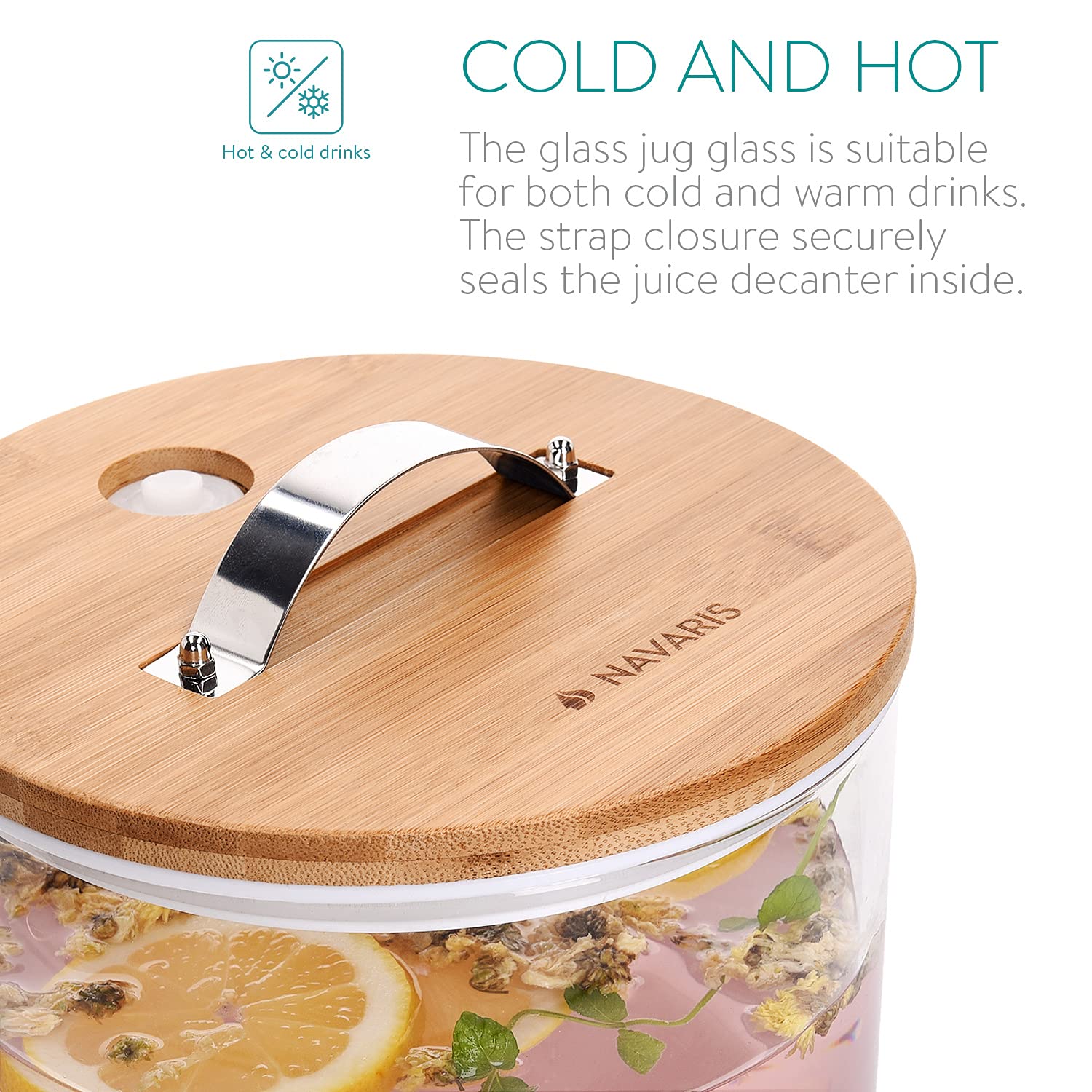 Navaris Glass Drinks Dispenser with Tap - 7 Litre Drink Jar with Spigot, Lid and Wooden Stand for Hot or Cold Beverages, Punch, Ice Water for Parties