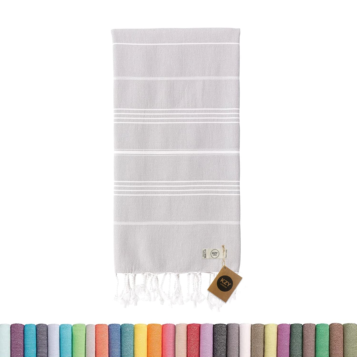 KZY LONDON Turkish Beach Towel - Large Travel Towels for Camping, Swimming, Gym - Thin, Quick Dry, Absorbent, Lightweight, Cotton 90x180cm Hammam