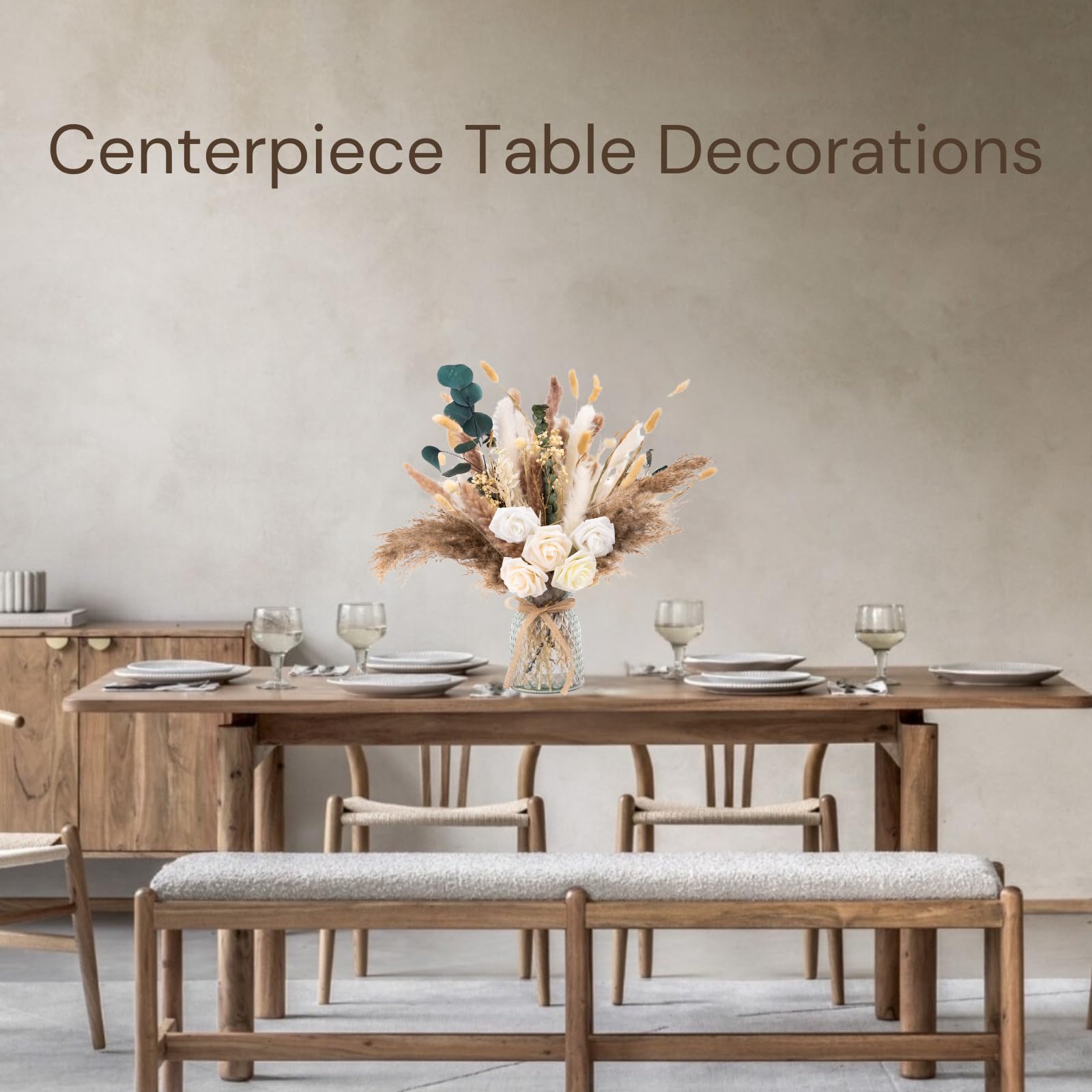Artificial Flowers In Vase For Dining Table Centrepiece, Pampas Grass With Vase Included For Living Room Bedroom Decor, Artiticial Flowers Prime
