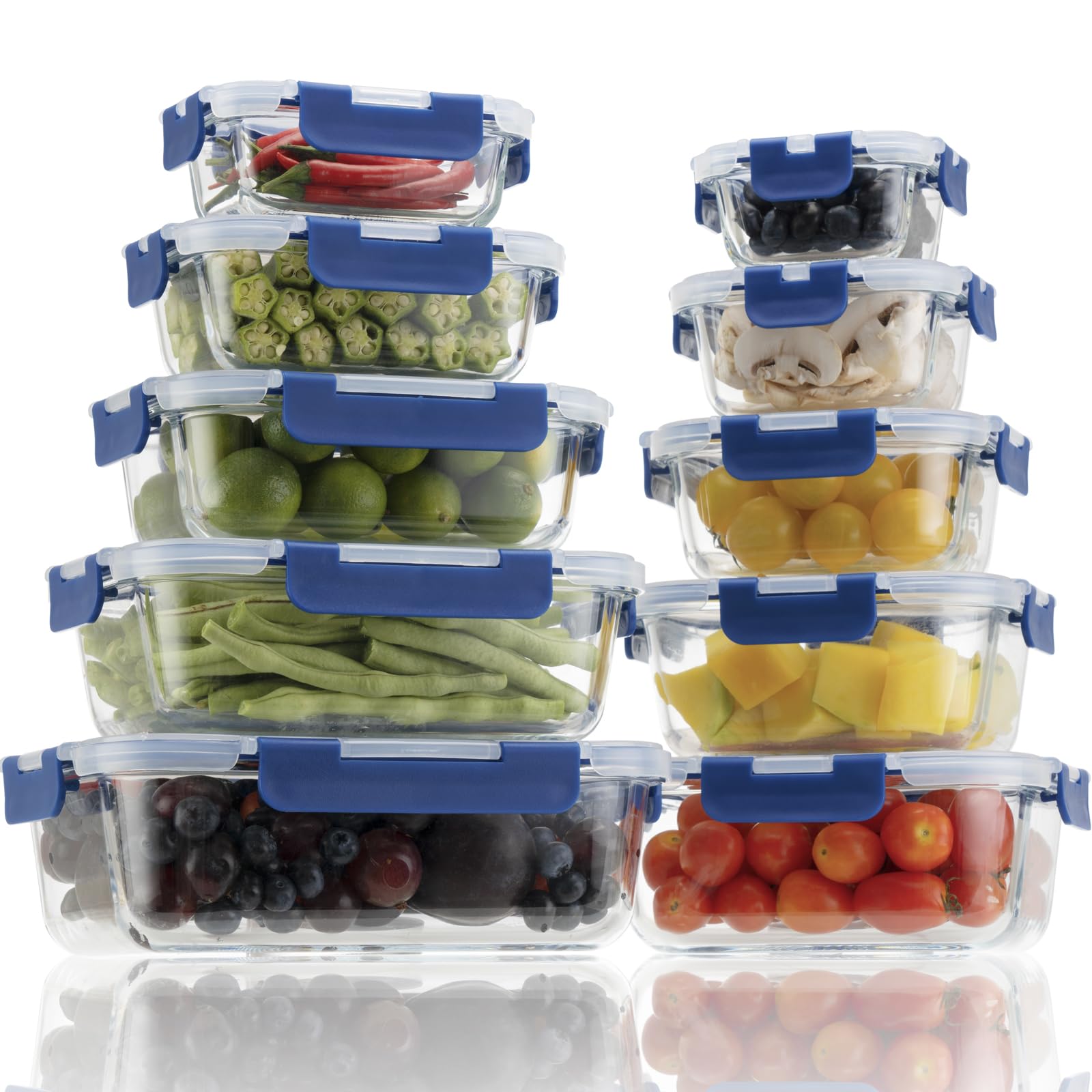 GENICOOK Meal Prep Glass Food Storage Containers 10 Pack, Glass food storage container with Snap Lock Leakproof Lids, Reusable Microwave safe BPA-free