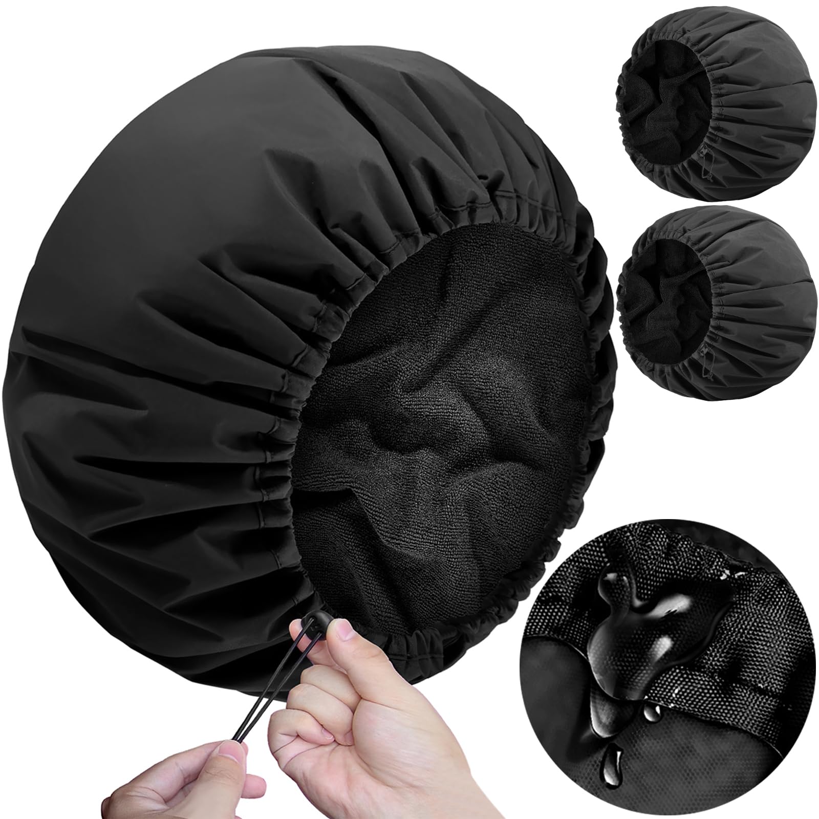 Sheomern 2 Pcs 13.5" Dual Waterproof Adjustable Terry Lined Shower Cap for Women Men, Large Shower Caps Reusable EVA Double Layer Bath Cap for Braids,