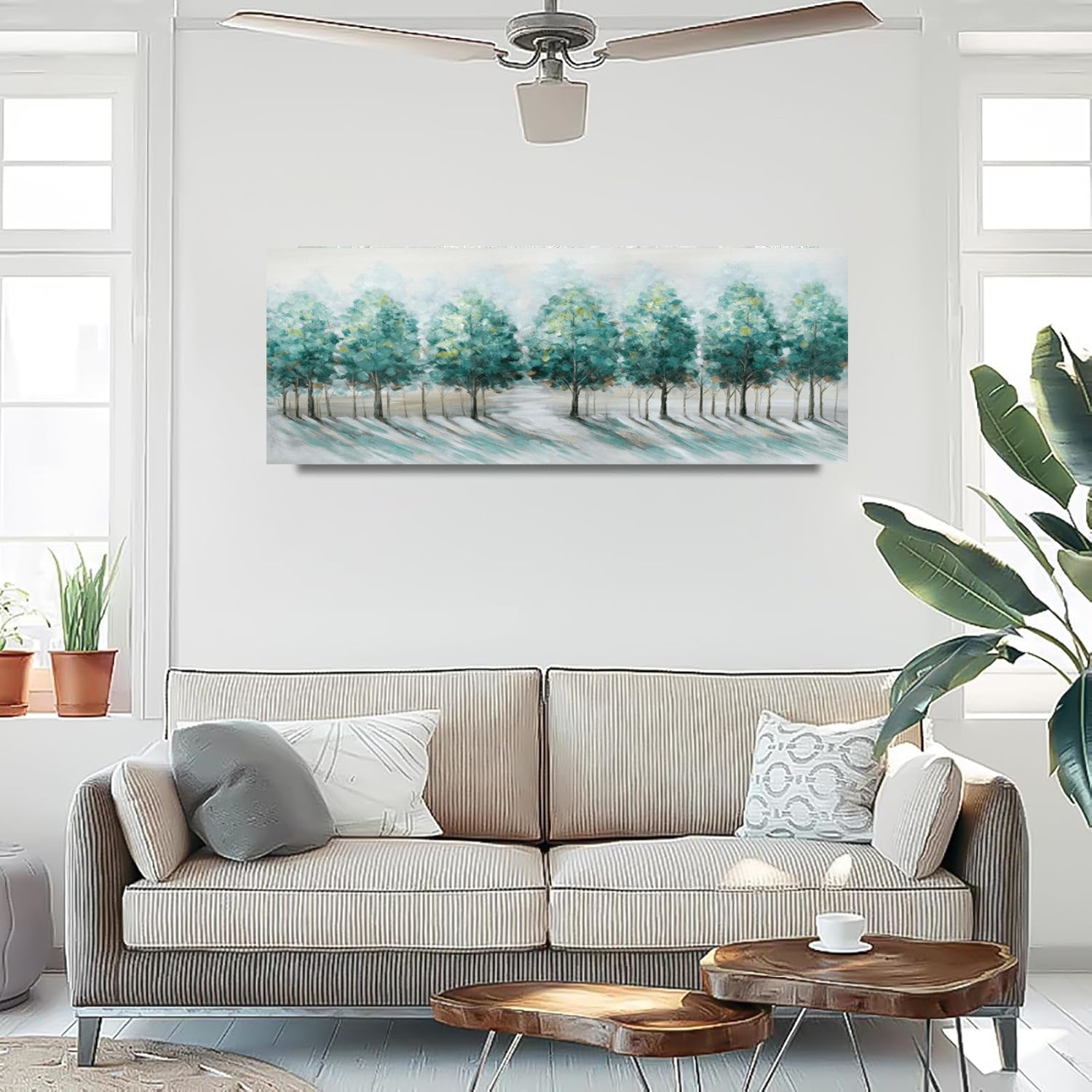 Large Framed Canvas Wall Art 120x50cm Green Trees Landscape Painting FajerminArt
