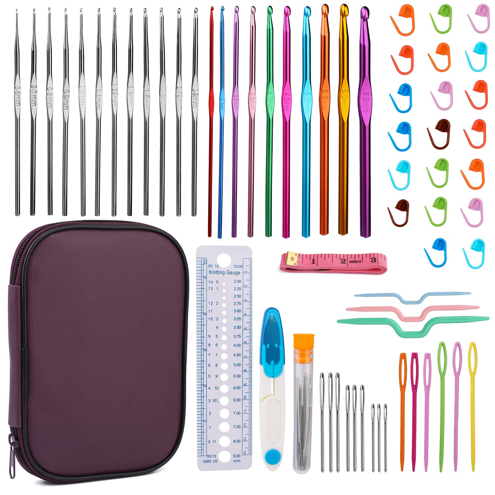 NAMOON Crochet Hook Set, Crochet Hooks Ergonomic with Storage Case, Crochet Hooks Sets for Beginners with Hand Sewing Needles, 60 Pcs Crochet Needles