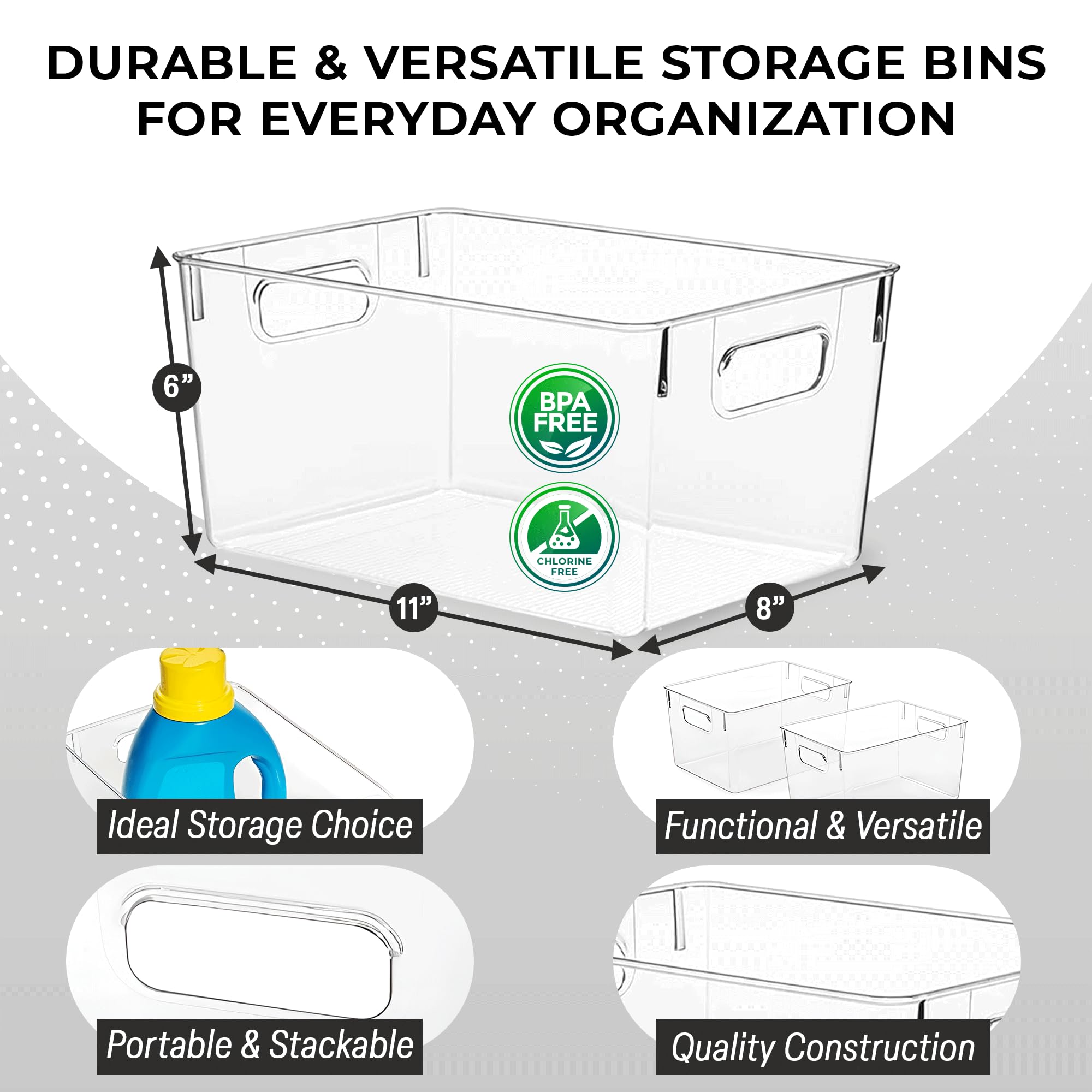 CLEARSPACE Plastic Storage Bins Perfect Kitchen Organization or Pantry Storage Fridge Organizer, Pantry Organization and Storage Bins, Cabinet