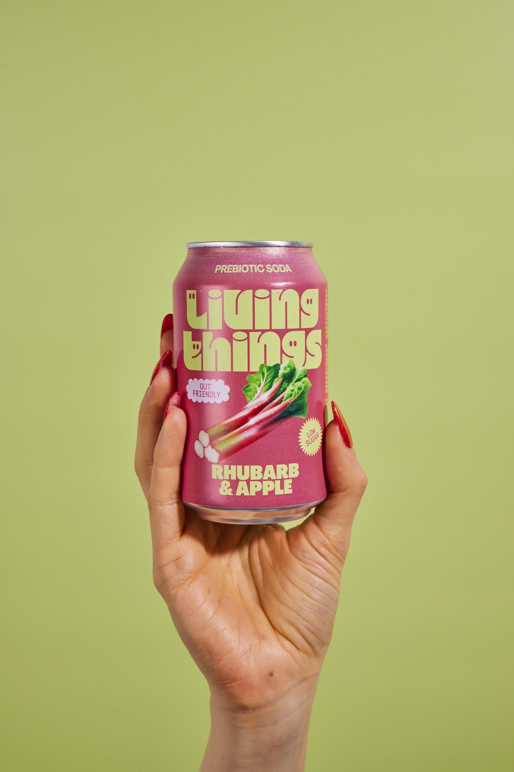 Living Things Prebiotic Soda - Gut Health & Low Calorie Drink - 12 x 330ml Cans - High in Fibre - Rhubarb & Apple