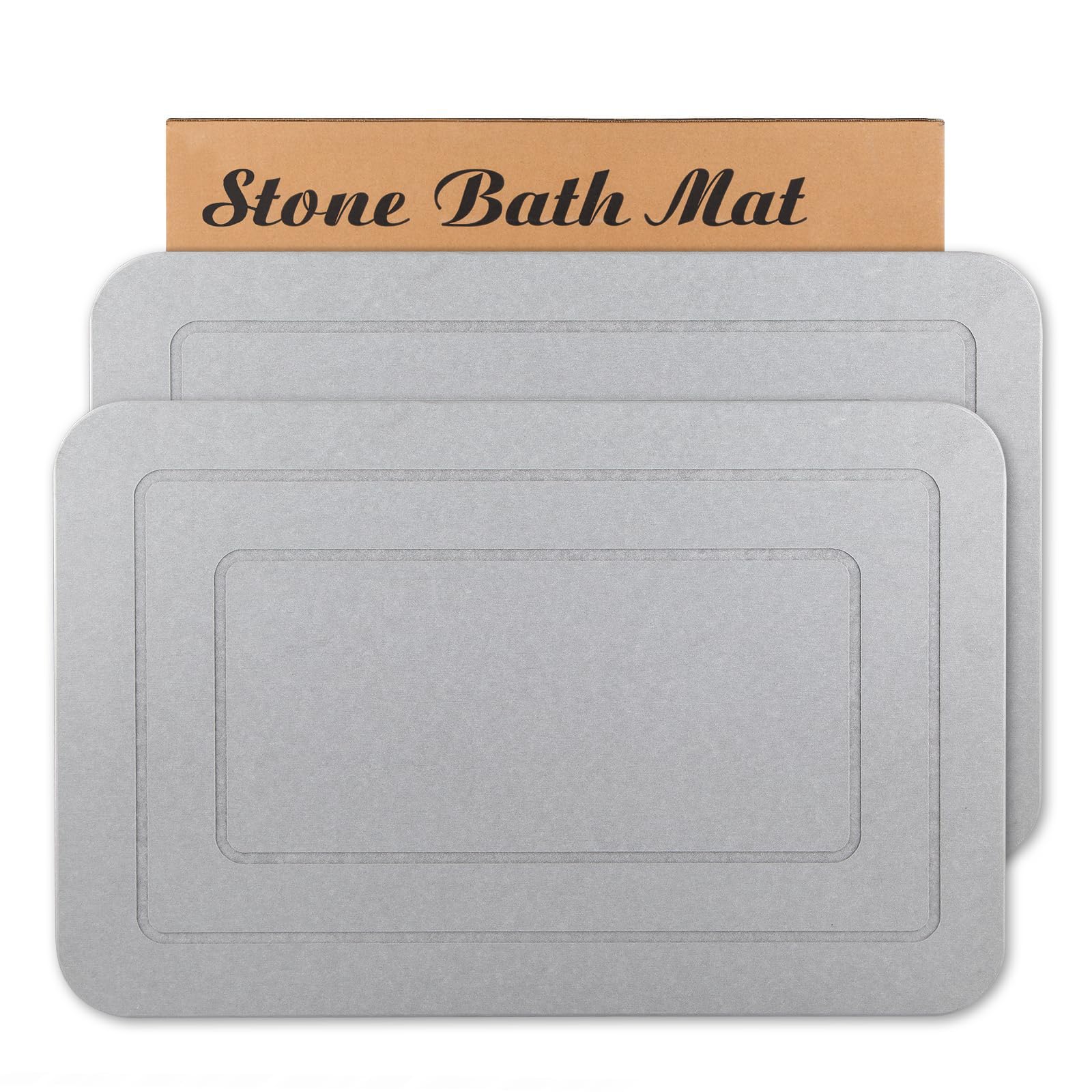 HUMIGA 2 Pack Stone Bath Mat, Diatomaceous Earth Shower Mat, Non-Slip Super Absorbent Quick Drying Bathroom Kitchen Floor Mat (Pale Gray, 24x15)