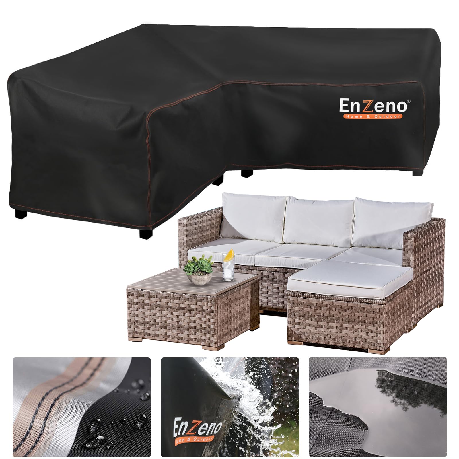 Enzeno V-Shape Garden Furniture Covers waterproof, 420D Oxford Fabric corner outdoor sofa cover, Garden Rattan Sofa Cover with Waterproof Tape