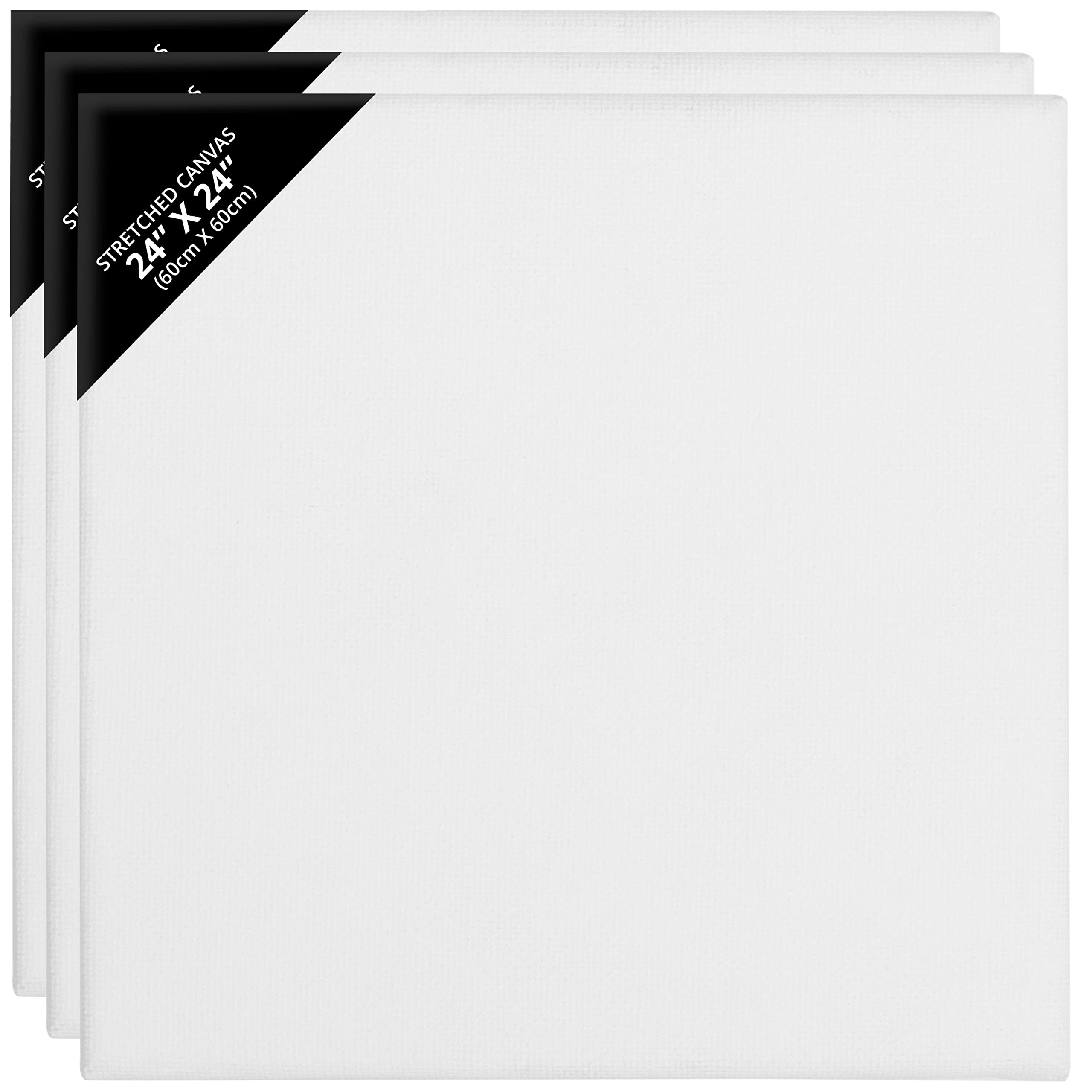 Belle Vous 3 Pack Blank Canvas - 60 x 60cm (24 x 24 inches) - Pre Stretched Canvas Panel Boards - Suitable for Acrylic and Oil Painting Also for