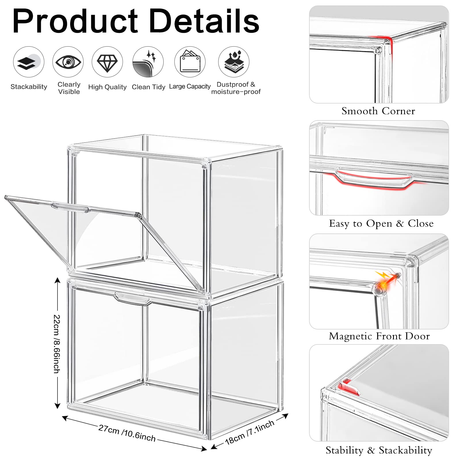 LINYAPRY 4 Packs Clear Plastic Handbag Storage Organizer for Closet, Acrylic Display Box for Handbag, Stackable Storage Boxes Bag Organizer with