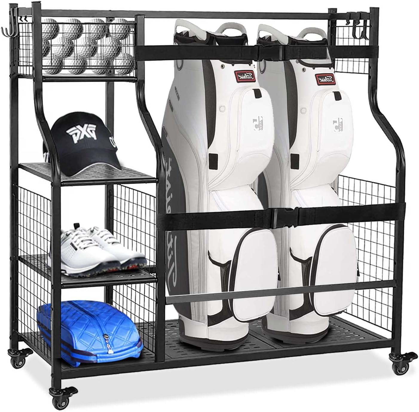 TEKXDD Golf Storage Rack Golf Bag Stand Storage Rack,Golf Club Organisers Extra Large,Golf Bag Organiser with Wheels