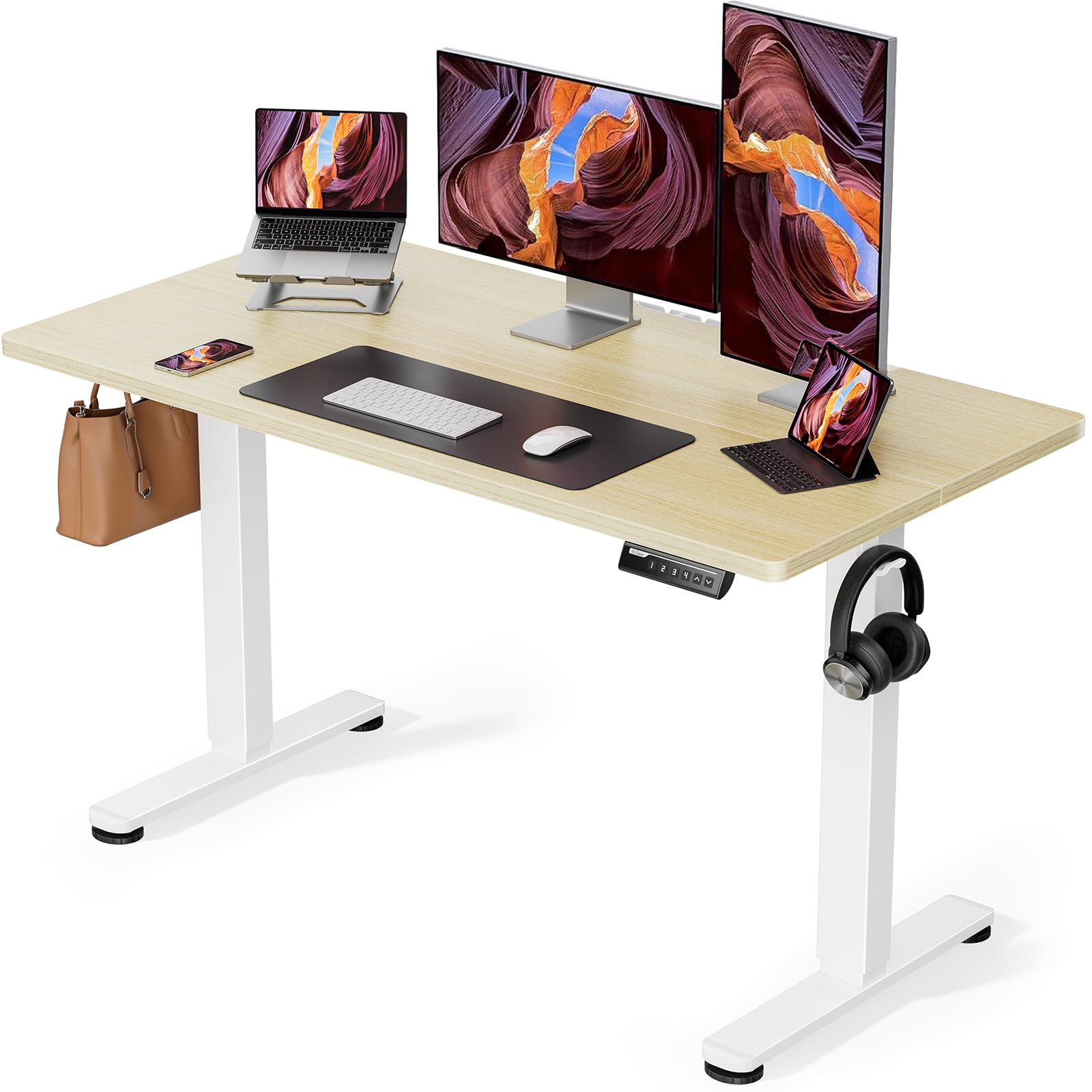 ErGear Electric Standing Desk Height Adjustable 120 x 60cm, Sit Stand Desk with 4 Memory Smart Pannel for Home Office with Splice Board