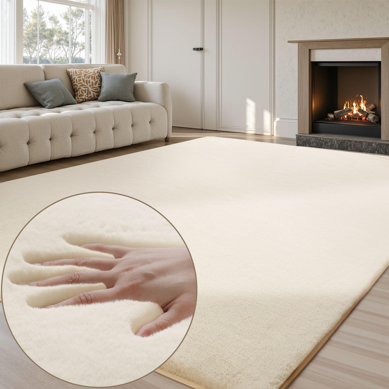 Sour Lemon Rugs Living Room - Grey Area Rugs for Bedroom Faux Rabbit Fur Large Rug,Anti Slip Rug Large Floor Carpet Short Pile Area Rug for Living