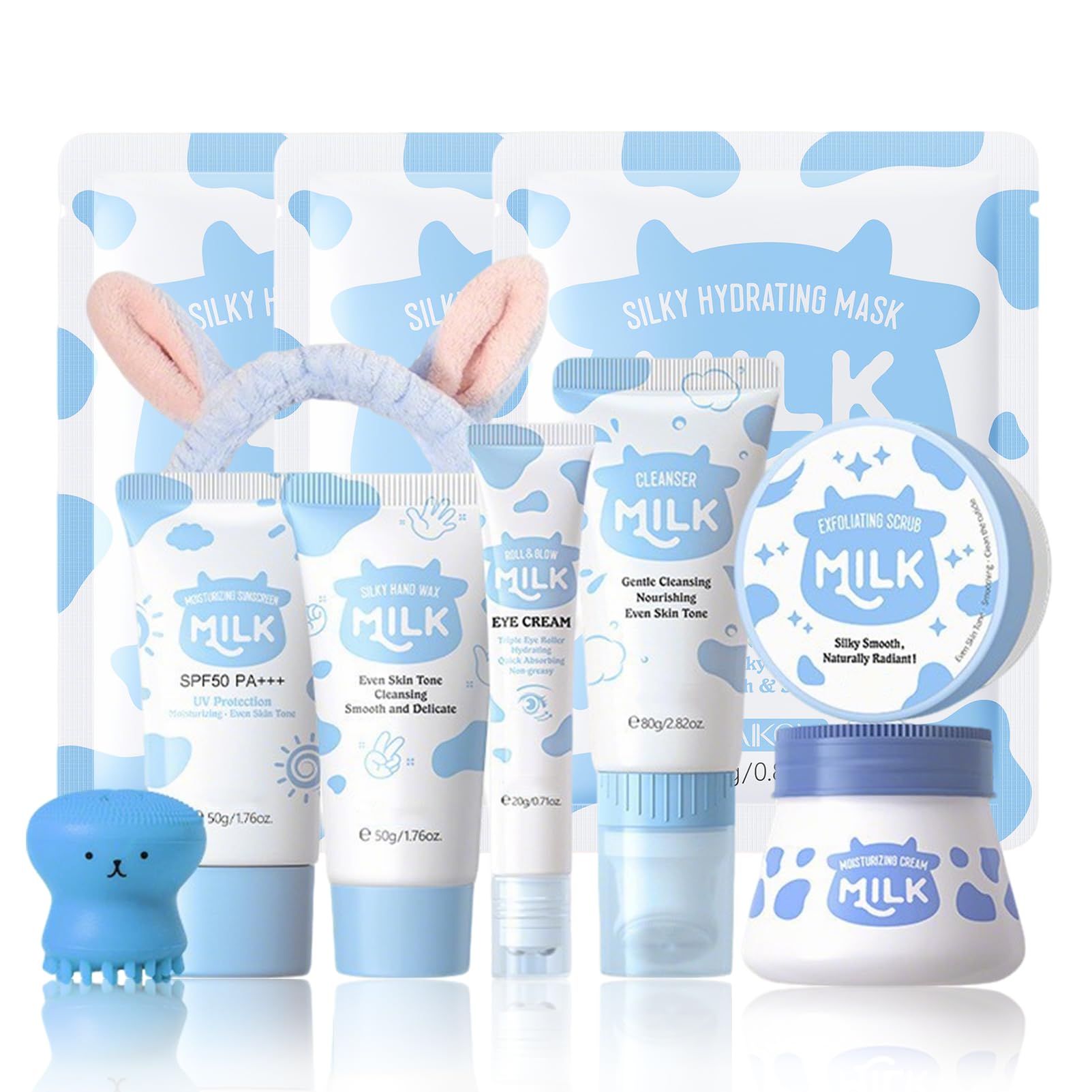 Milk Skin Care Sets & Kits, Milk Skincare Set, Christmas Gifts For Teenage Girls, Girls Pamper Set - Cleanser,Cream, Eye Cream, Scrub,Sunscreen,Face