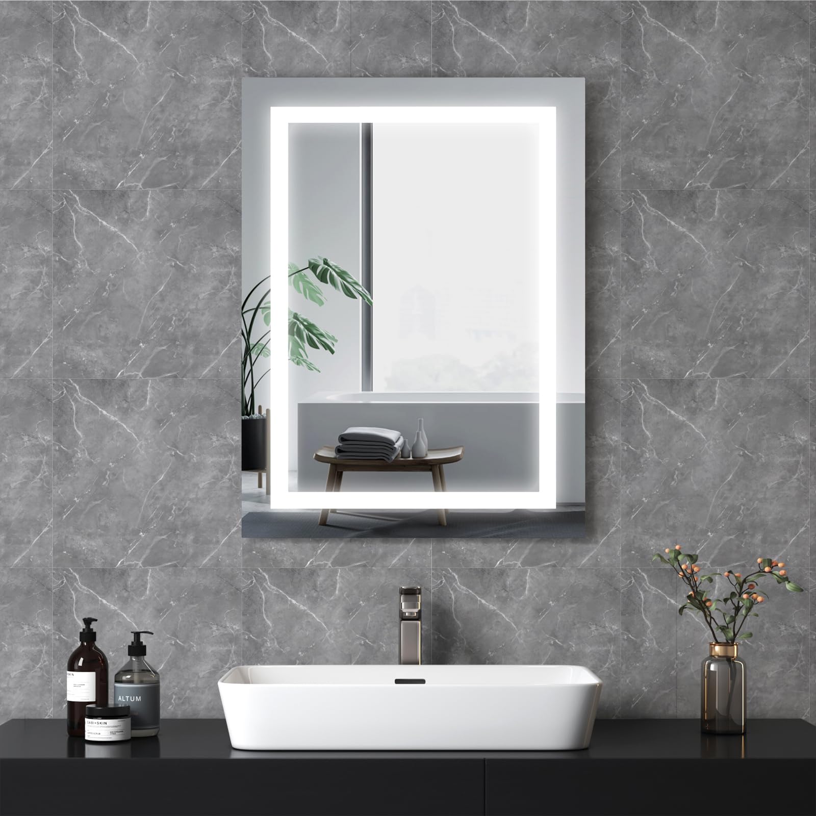 Fantasnight Marble Stick on Tiles 30 x 30cm 50Pcs, Grey Tile Stickers Self Adhesive Wall Tiles, PET Peel and Stick Wall Glossy Stickers for Kitchen