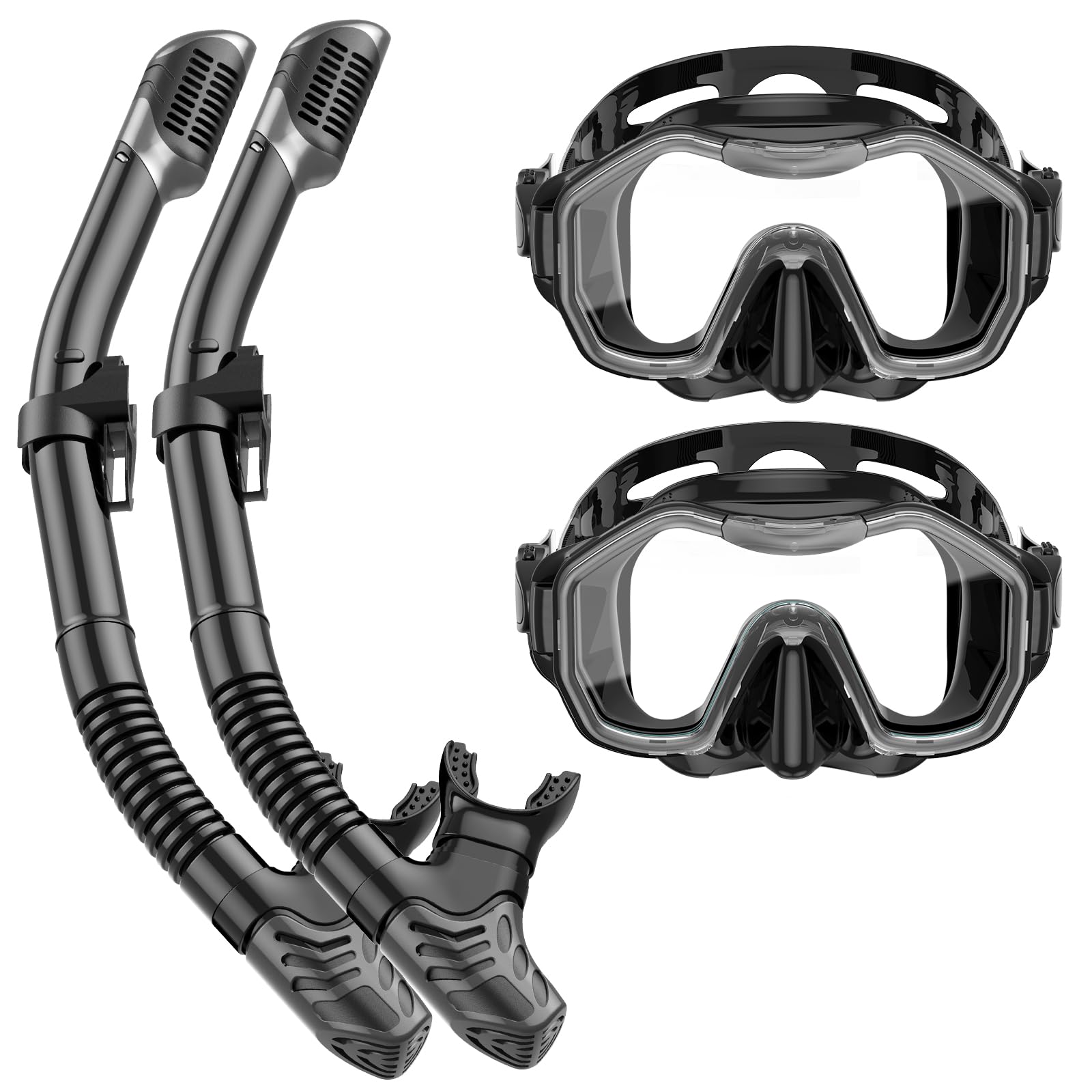 Lealinga Snorkel Set Adults 2Pack, Snorkel Mask Anti-Fog Panoramic View Diving Mask Dry Top Snorkel Kit with Travel Bag Diving Set for Snorkeling