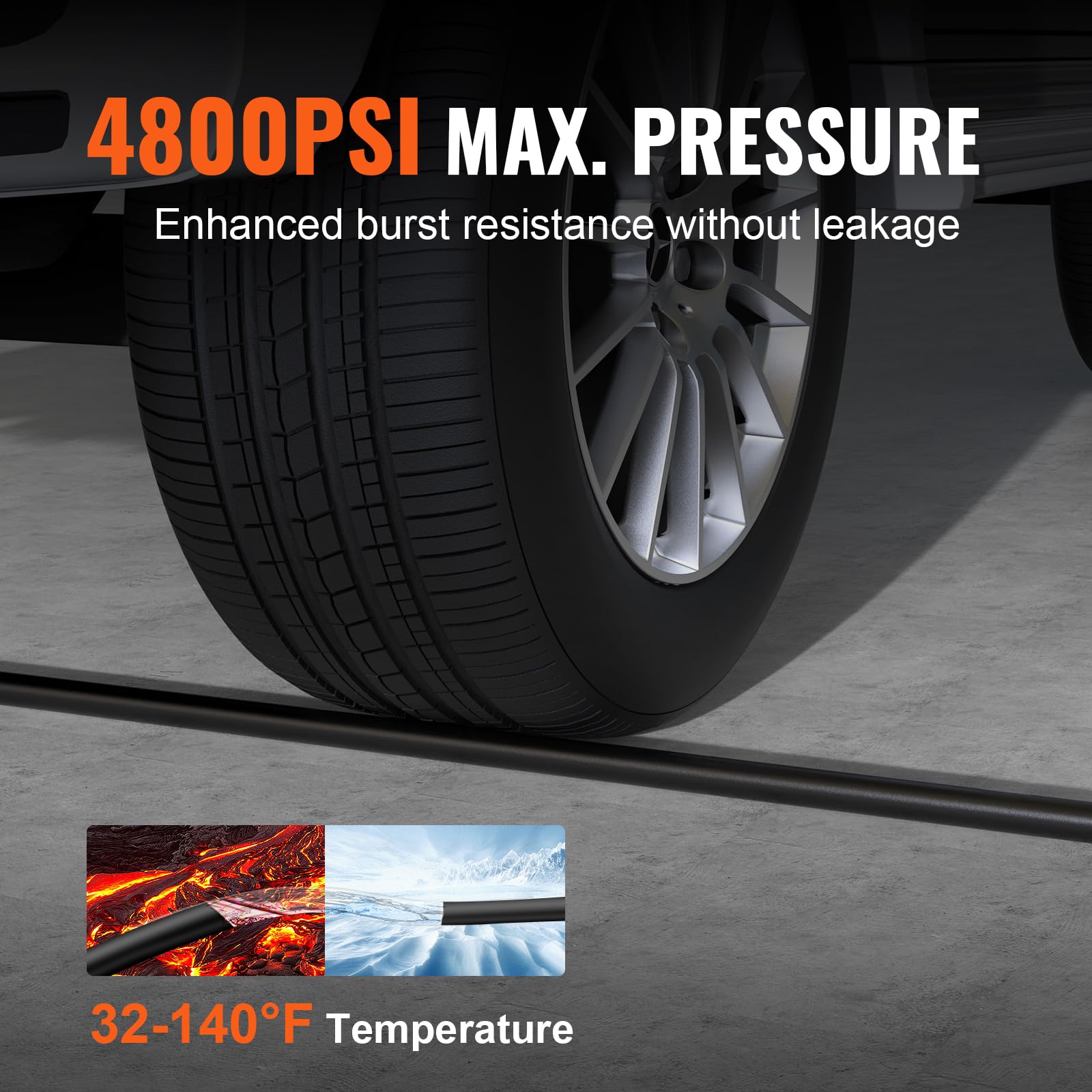 VEVOR Pressure Washer Hose, 30.5m, Kink Free 3/8"-?14.8 Male, 3/8"-?15 Female For Most Brand Pressure Washers, 4.9'' Bending Radius, 4800 PSI Heavy