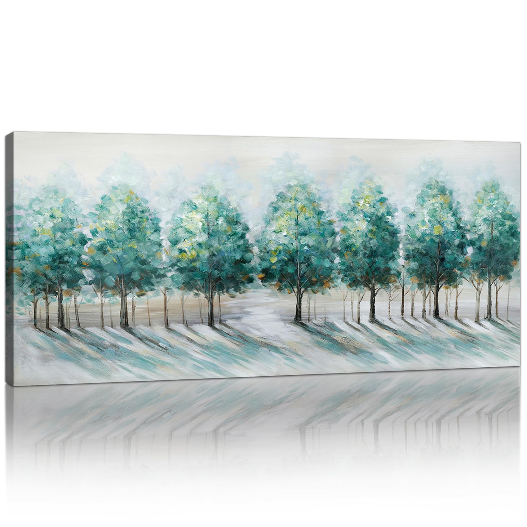 Large Framed Canvas Wall Art 120x50cm Green Trees Landscape Painting FajerminArt