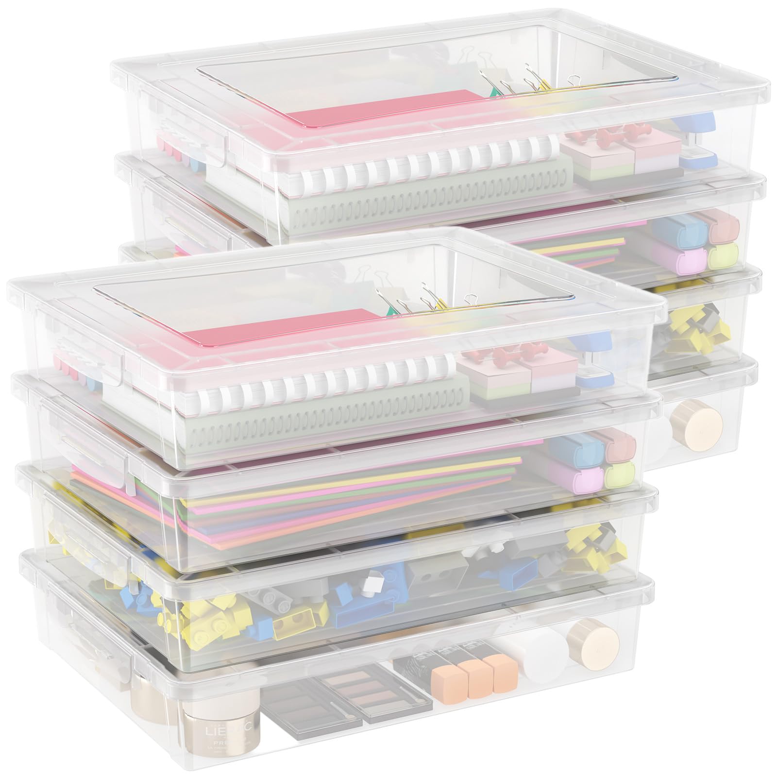 Lifewit 8 Pack Plastic Multi-Purpose Storage Box with Latching Lids, Clear A4 Paper Storage, Classroom Organization, Storage Containers for Board